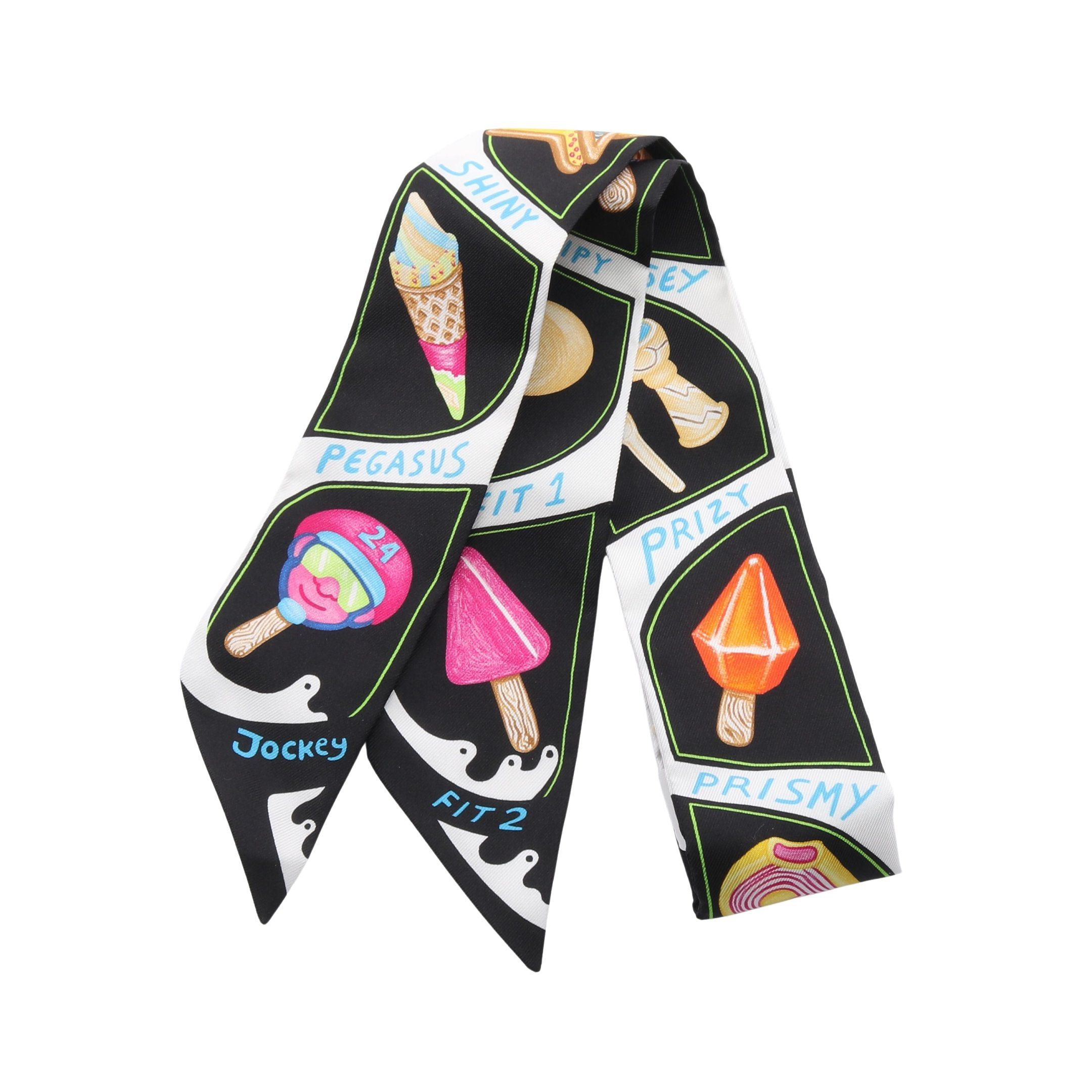 Hermes Hermes Twilly Funny Ice Cream Ribbon Scarf Silk Black Multicolor Size ONE SIZE - 1 Thumbnail