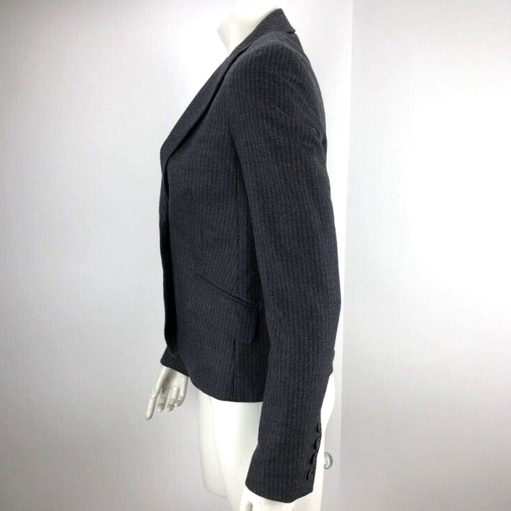 Theory Theory Wool Two Button Peak Lapel Flared Blazer Career Jacket Gray SZ 2 Striped Women’s Blazer, 98% Wool, Dry Clean Only, Vintage No Size XS / US 0-2 / IT 36-38 - 2 Thumbnail