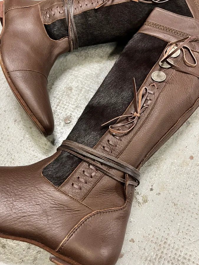 Marithe + Francois Girbaud 2000s Marithé + François Girbaud Brown Pony Hair Buttoned Leather Boots Size US 9 / IT 39 - 5 Thumbnail