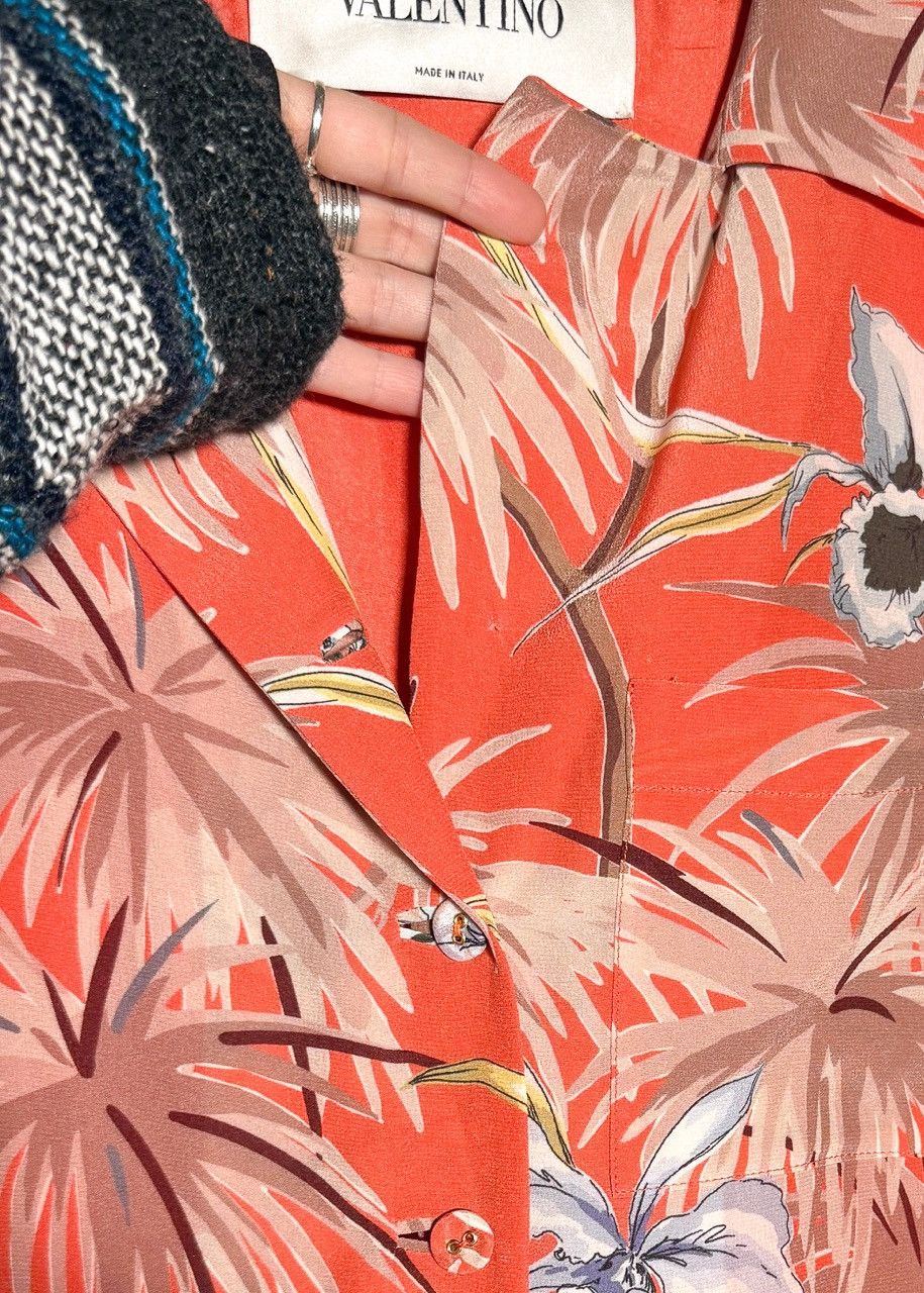 Valentino Valentino Orange Hawaiian Floral Short Sleeves Dress Size S / US 4 / IT 40 - 3 Thumbnail