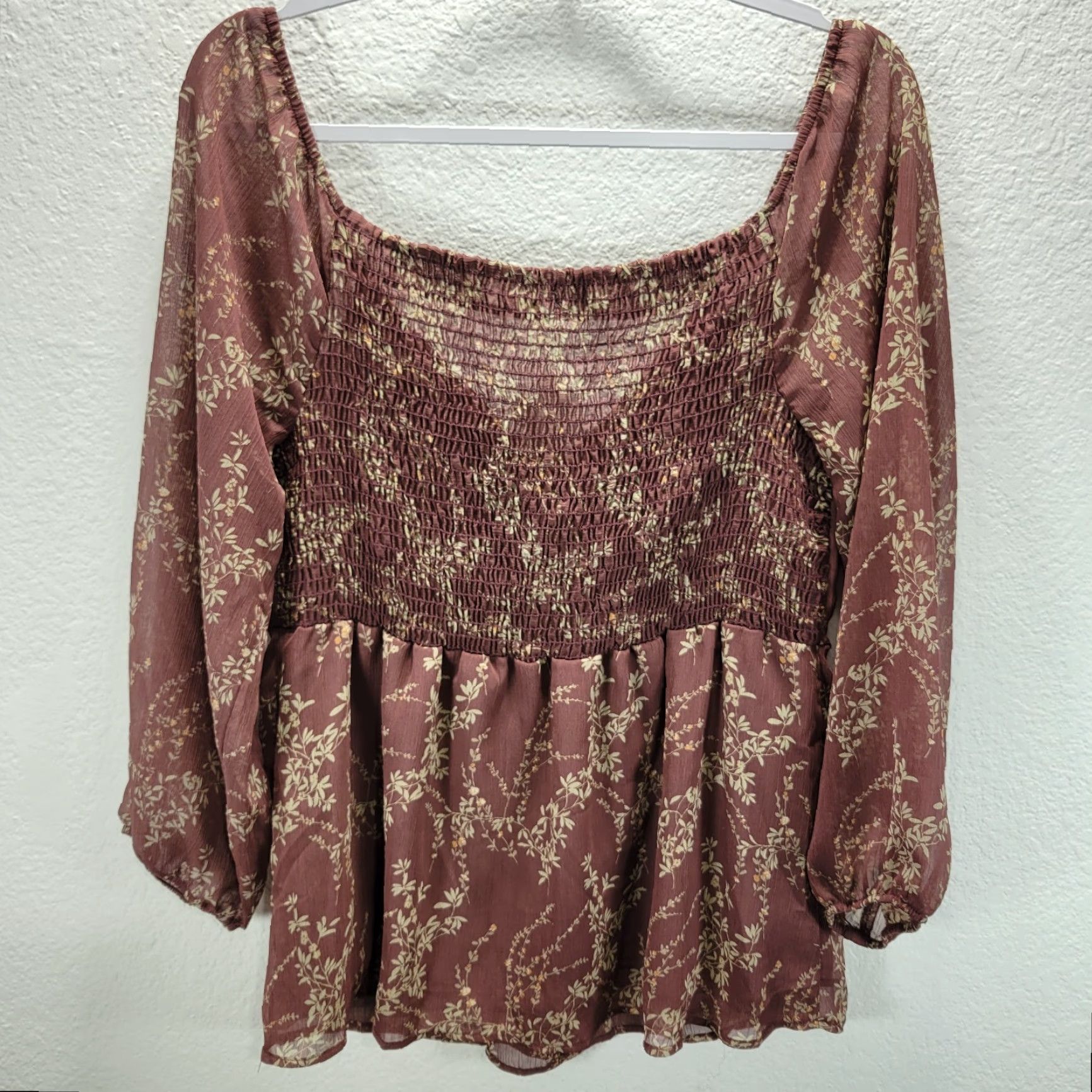 Vintage Kaileigh Floral Blouse Shirt Deep V-Neck Knot Front XL NWT Womens Polyester Sheer 3/4 Sleeve Brown Size XL / US 12-14 / IT 48-50 - 6 Thumbnail