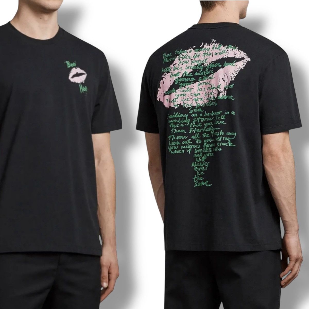 Allsaints AllSaints Boohoo distressed poetic kiss graphic crew T-shirt Size US S / EU 44-46 / 1 - 1 Thumbnail
