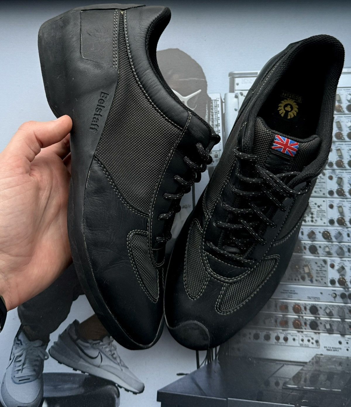 Avant Garde x Belstaff Leather Biker Moto Racing Trile Shoes Boots in Black, Men's (Size 8.5)