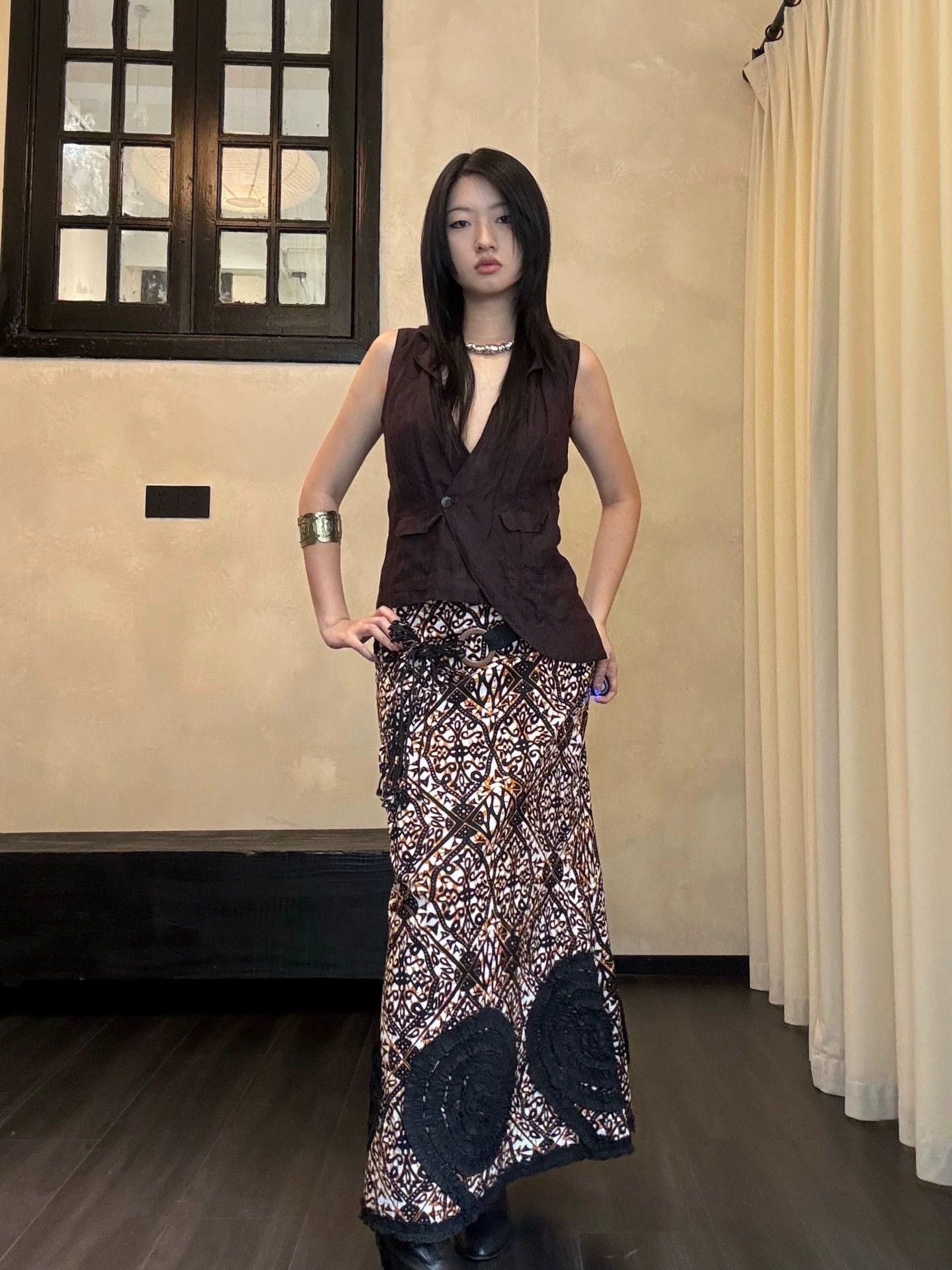 Other French Vintage Women's Fish Tail Skirt w/Belt Graphic Print Collage Size 26" / US 2 / IT 38 - 2 Thumbnail