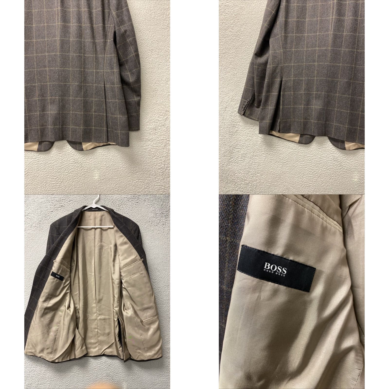 Hugo Boss Hugo Boss Blazer Mens 42L Brown Tweed Three-Button Sport Coat Check Regular Fit Double-Vented Size 42L - 8 Thumbnail