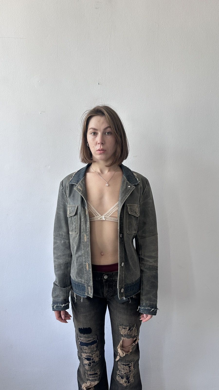 Baldinini Baldinini Italy Distressed Leather Denim Jacket 44 Archive Size M / US 6-8 / IT 42-44 - 2 Thumbnail