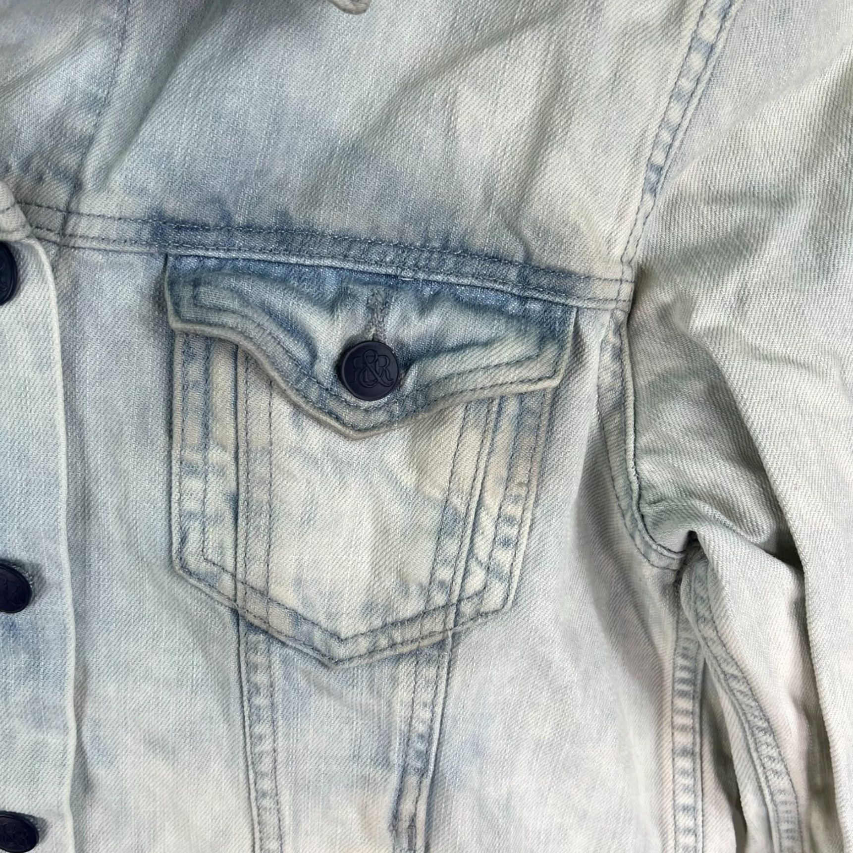 Vintage Rock & Republic Denim Jacket Women L Blue Denim 90s Biker Distressed Fringe Embroidered Logo Hitchiker Size L / US 10 / IT 46 - 3 Thumbnail