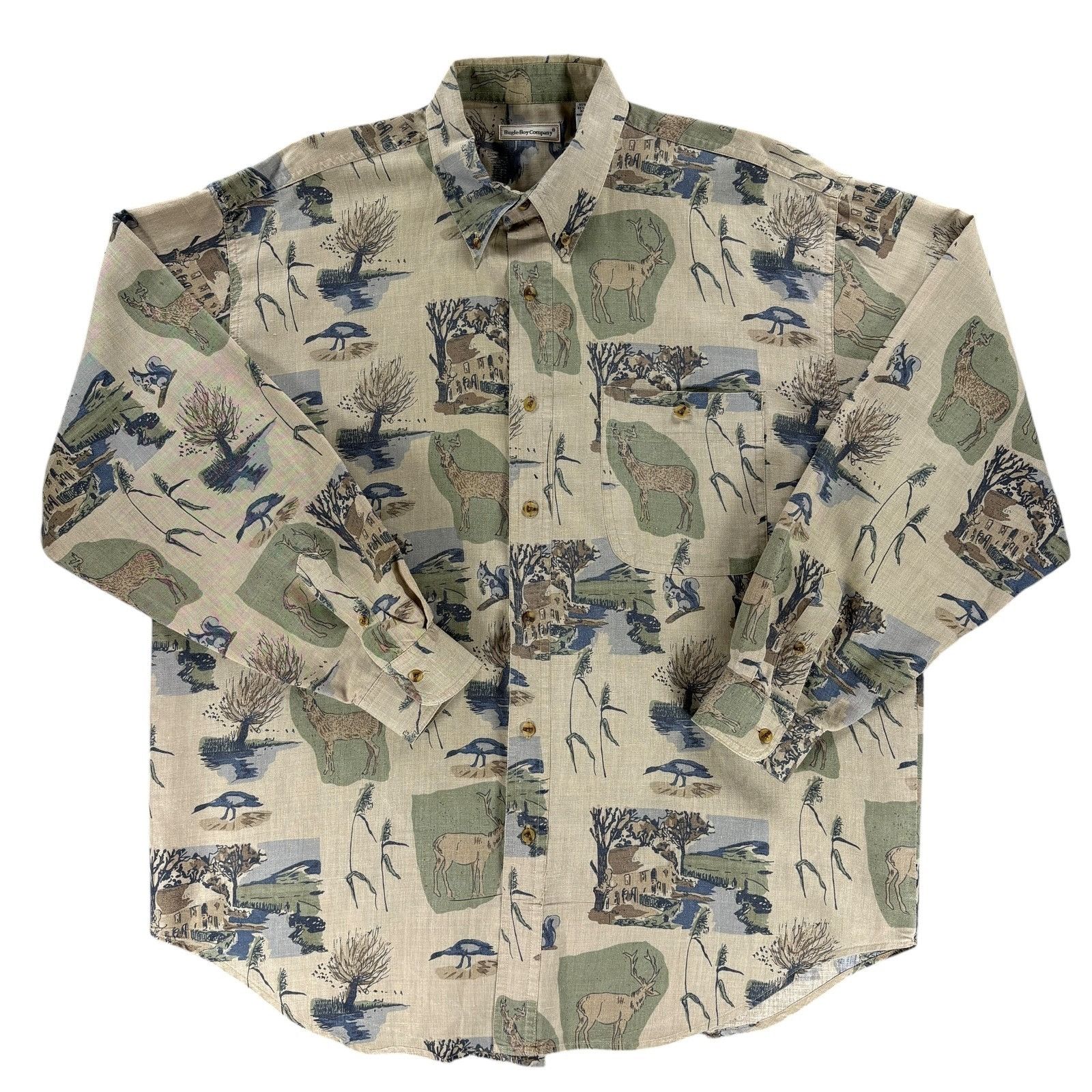 Bugle Boy Bugle Boy Shirt Men XL Deer Wildlife Long Sleeve Vintage 90' Size US XL / EU 56 / 4 - 1 Thumbnail