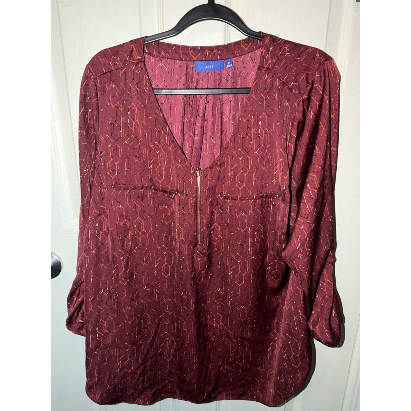 Apt. 9 Apt 9 Blouse Women's XL Burgundy 1/4 Zip Long Sleeve NWT Size XL / US 12-14 / IT 48-50 - 1 Thumbnail