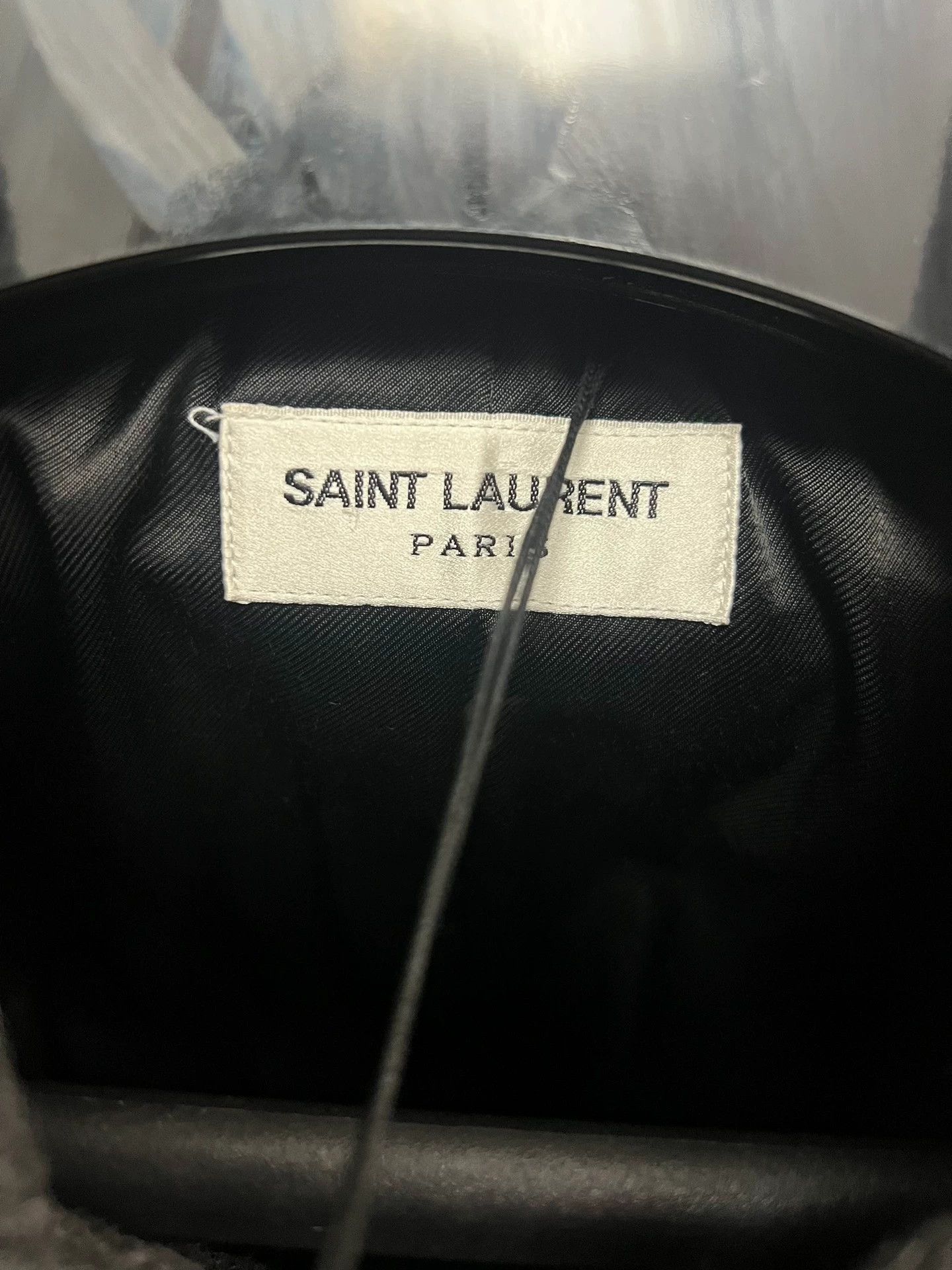 Saint Laurent Paris SLP print patchwork gray wool baseball jacket Size US M / EU 48-50 / 2 - 6 Thumbnail