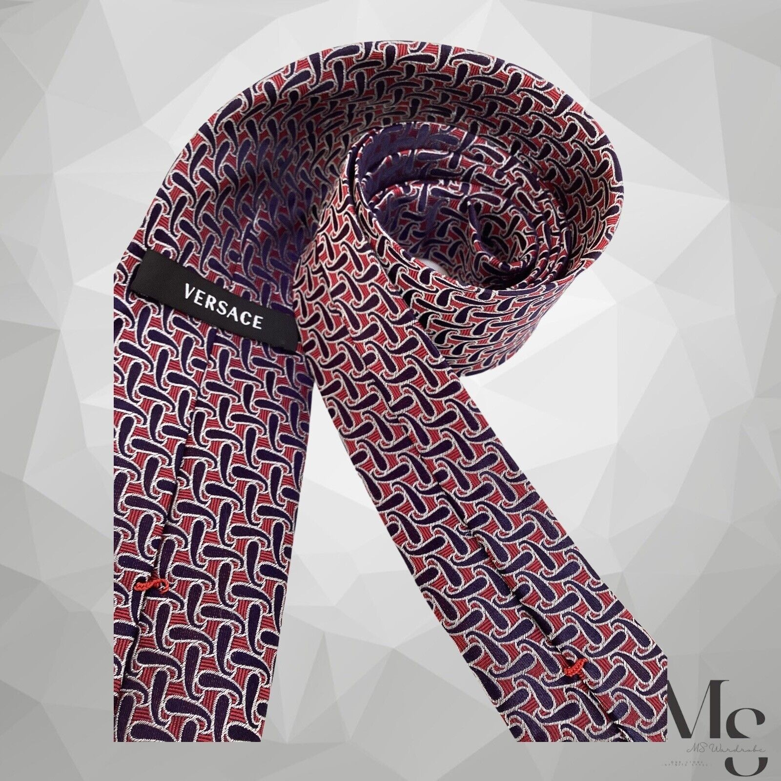 Versace VERSACE Current Burgundy Navy Paisley Medusa Made In Italy S Size ONE SIZE - 3 Thumbnail
