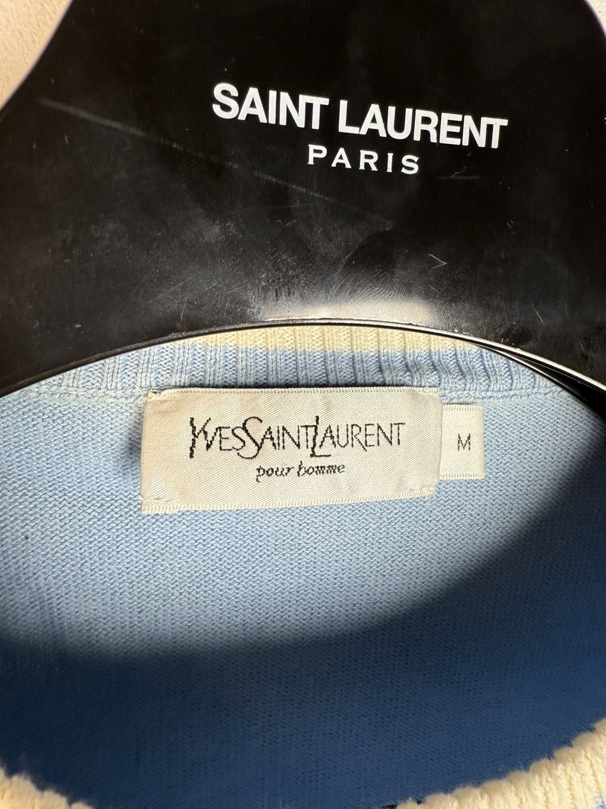 Yves Saint Laurent Blue YSL Sweater Knit Light Big Logo Size US M / EU 48-50 / 2 - 5 Thumbnail