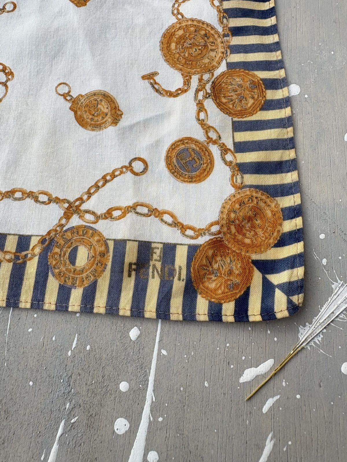 Fendi Authentic Fendi Vintage Chain & Medallion Print Silk Scarf” Size ONE SIZE - 4 Thumbnail