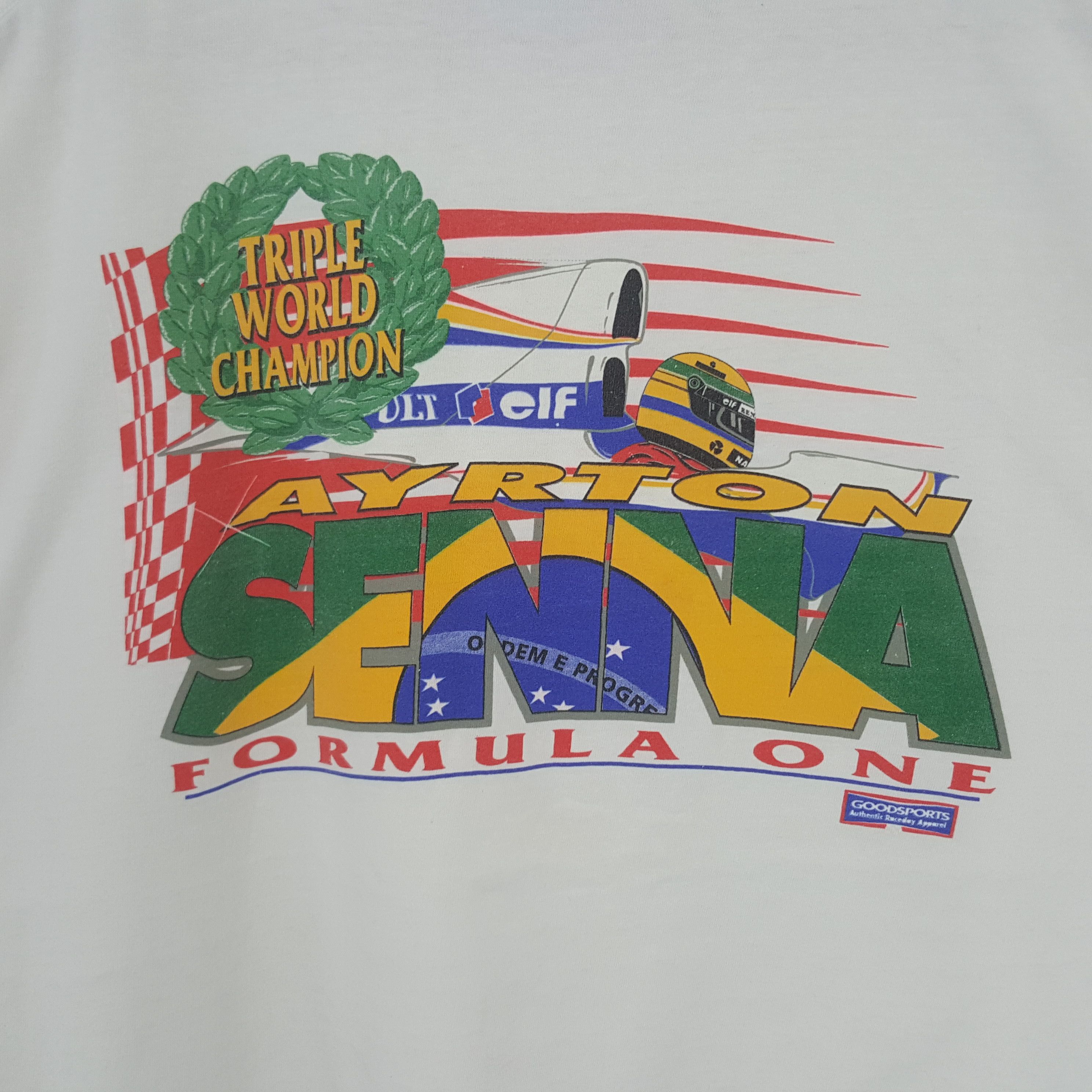 Vintage Vintage Avrton Senna Formula One Racing F1 Tshirt C276N37 Size US XL / EU 56 / 4 - 2 Thumbnail