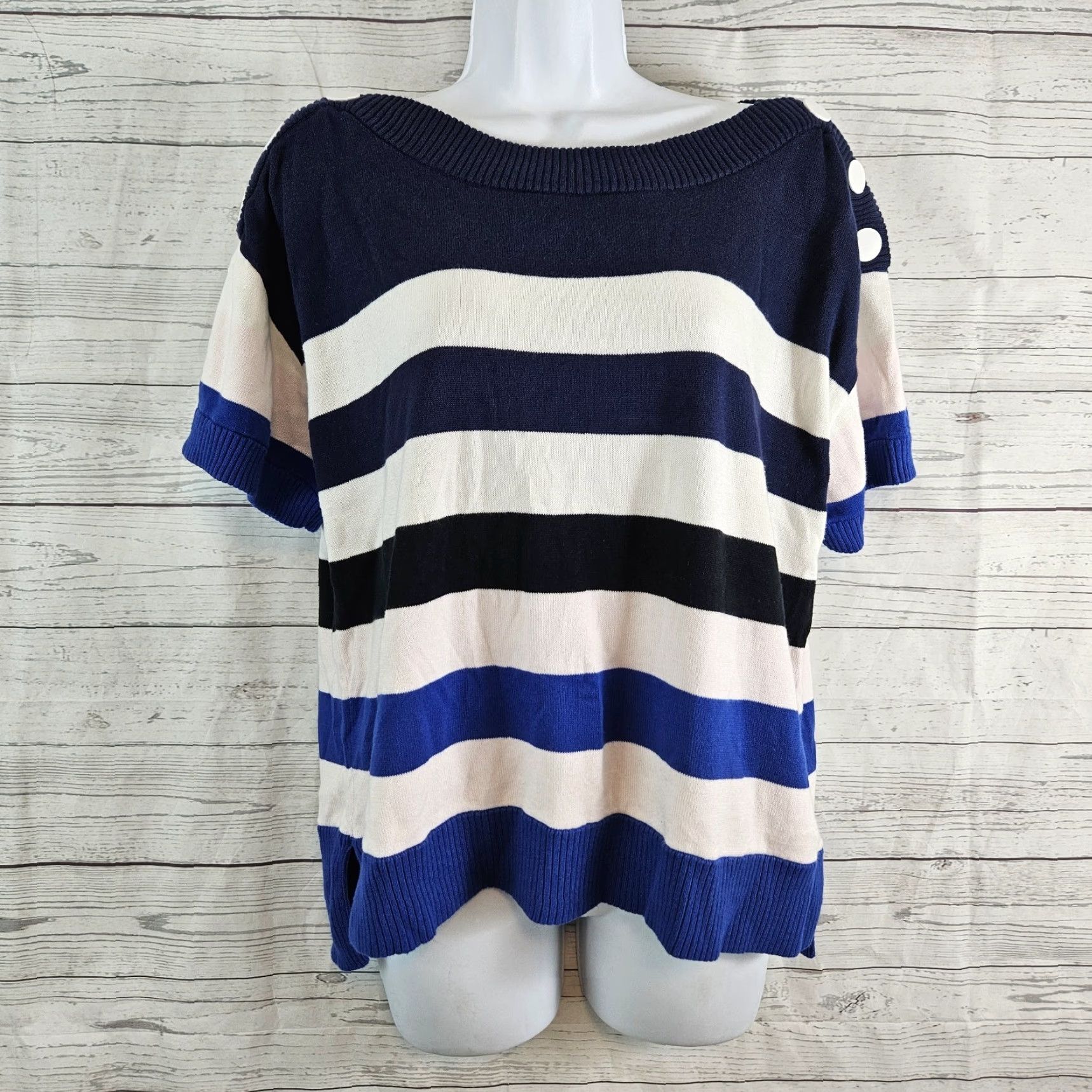 Vintage Cabi 5448 Womens Pullover Sweater Shirt Knit Cotton Blue Pink Striped M Adult Womens) Size M / US 6-8 / IT 42-44 - 2 Thumbnail