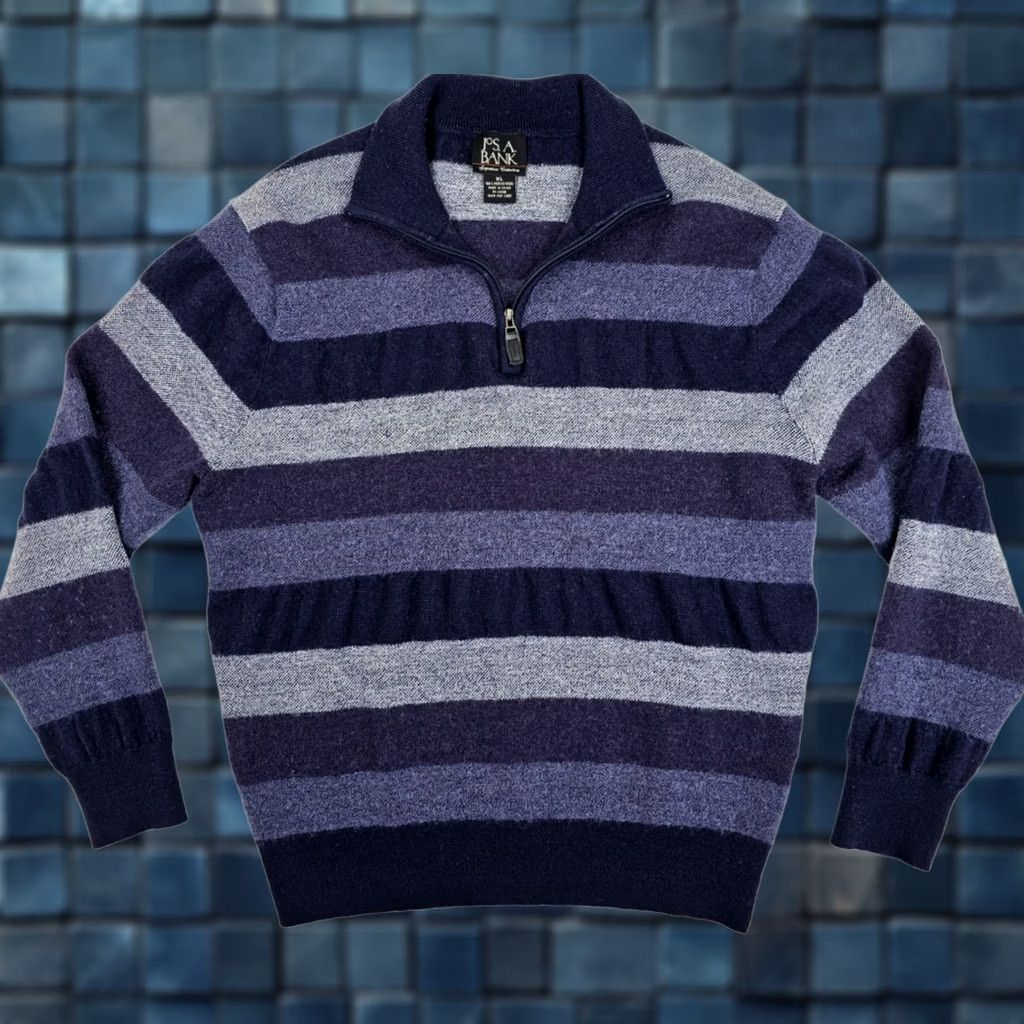 Jos. A. Bank Jos A Bank Sweater Women XL Blue Stripe Merino Wool Mock Neck 1/4 Zip Pullover Size XL / US 12-14 / IT 48-50 - 1 Thumbnail
