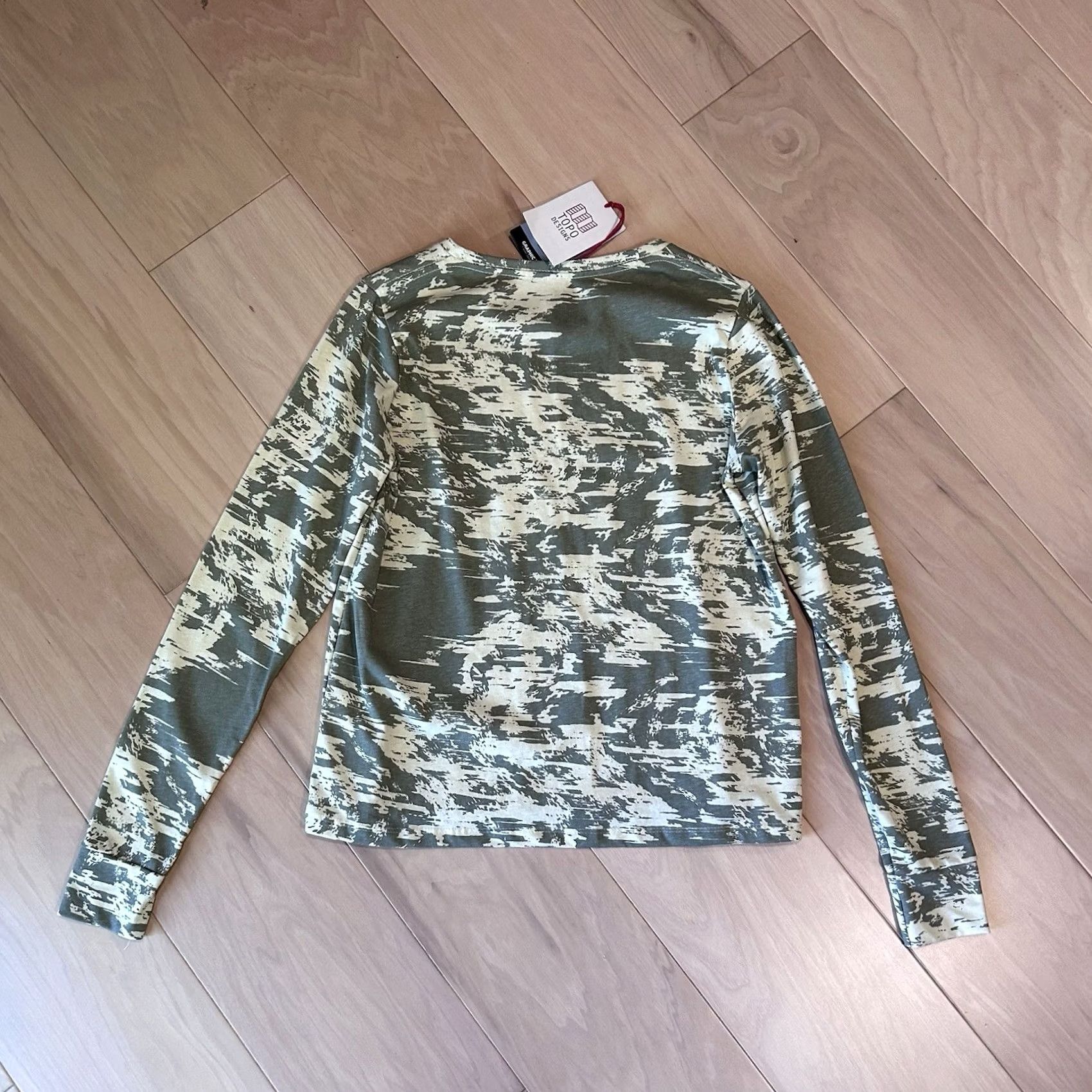 Topo Designs Topo Designs Splintered Tee Sad Multi Long Sleeve Women's M Crew Neck Casual Logo 100% Organic Cotton Camouflage All Seasons Lightweight Easy Care Size M / US 6-8 / IT 42-44 - 2 Thumbnail
