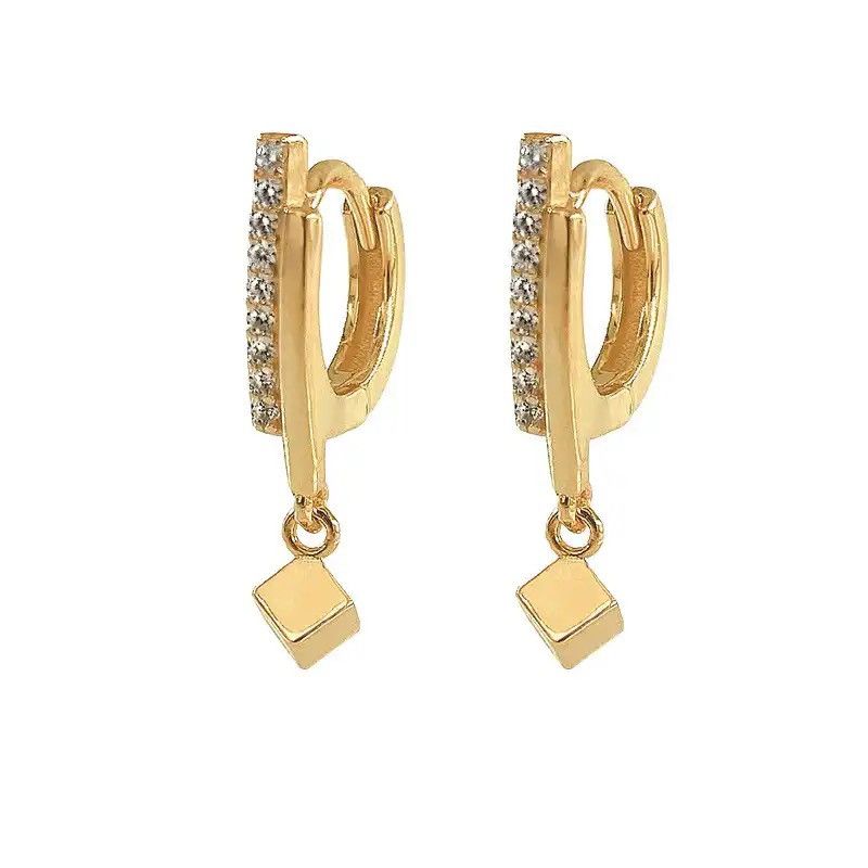 Jewelry × Vintage 925 Silver Needle Zircon Square Bead Charm Stud Earring Size ONE SIZE - 2 Thumbnail