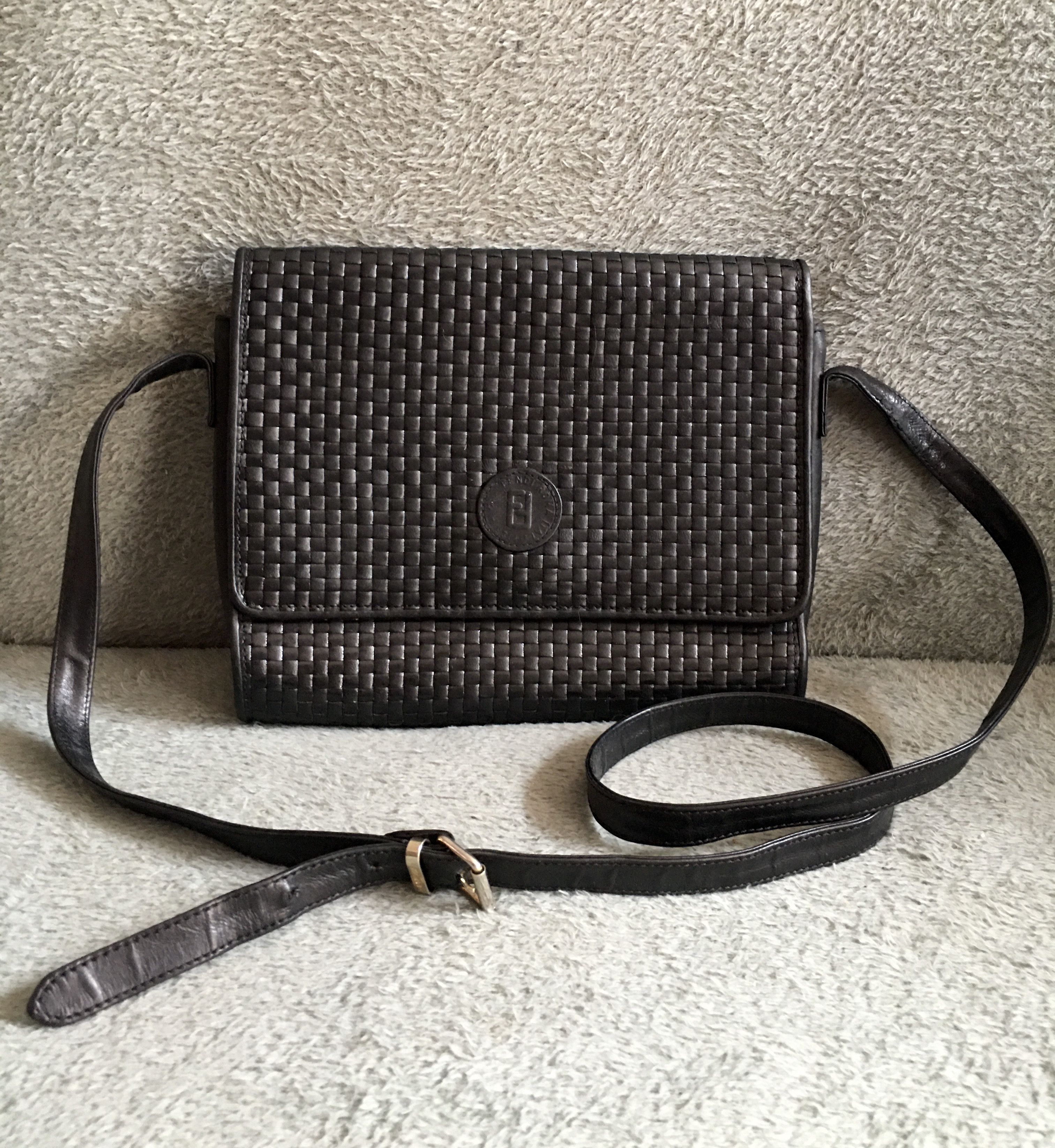 Fendi FENDI Vintage Black Braided Leather Crossbody Shoulder Bag Size ONE SIZE - 1 Thumbnail