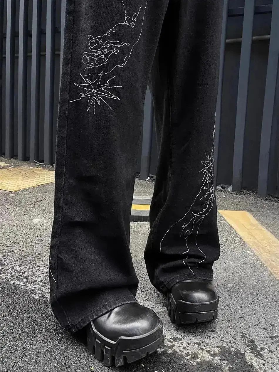 Japanese Brand Hand drawn embroidered straight leg jeans Size US 32 / EU 48 - 3 Thumbnail