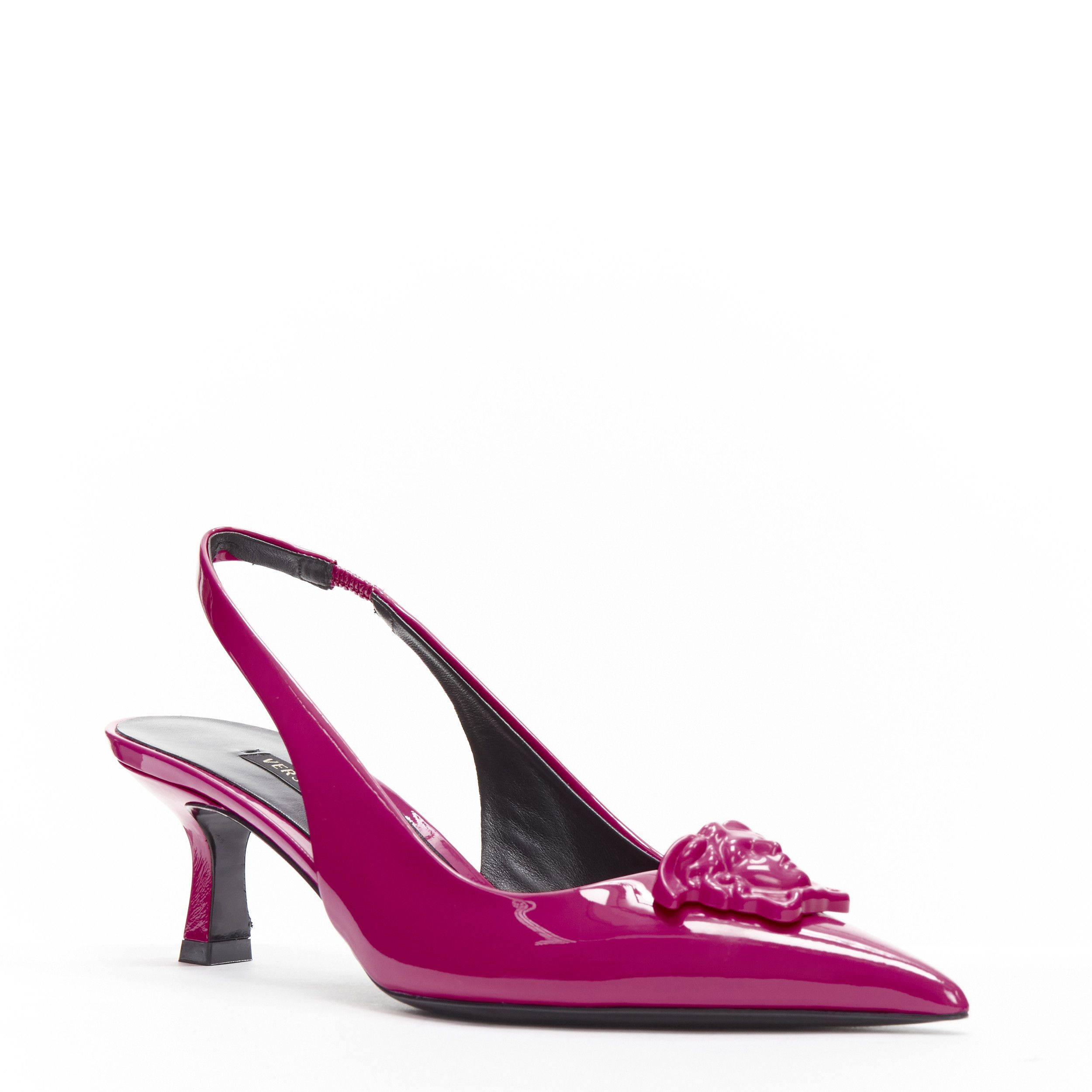 VERSACE Palazzo Medusa fuscia pink sling kitteh heel pointed toe