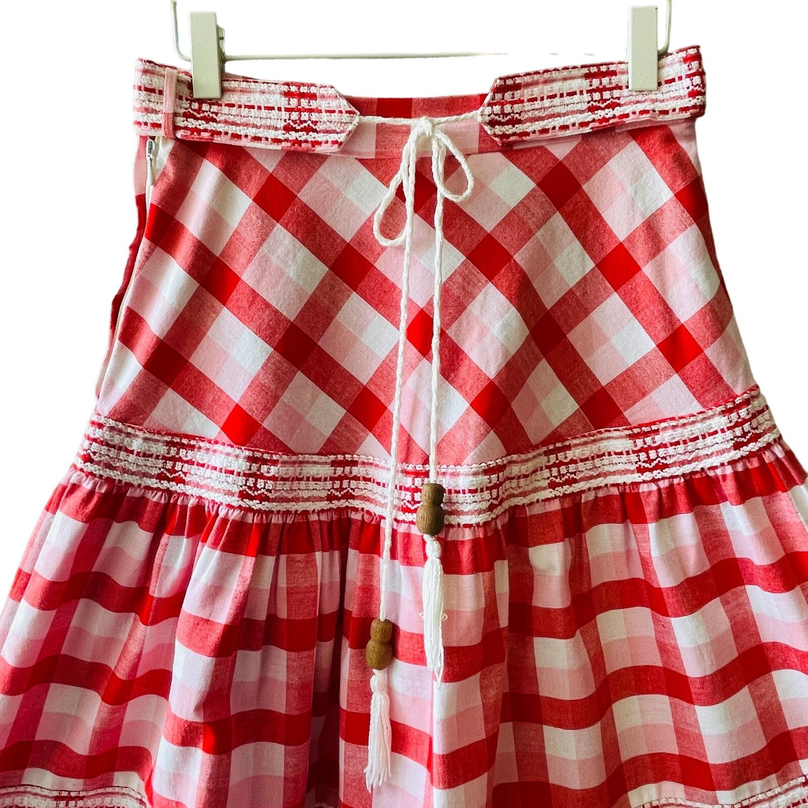 Vintage VINTAGE 70s Arola Finland Gingham Tiered Midi Skirt Size XXS Size 26" / US 2 / IT 38 - 3 Thumbnail