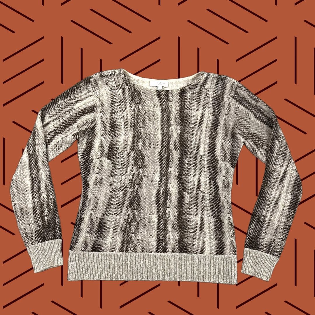 Vintage KINROSS Sweater Women Cropped Crew Neck Brown Snake Print Cashmere Long Sleeve M Regular Size M / US 6-8 / IT 42-44 - 1 Thumbnail