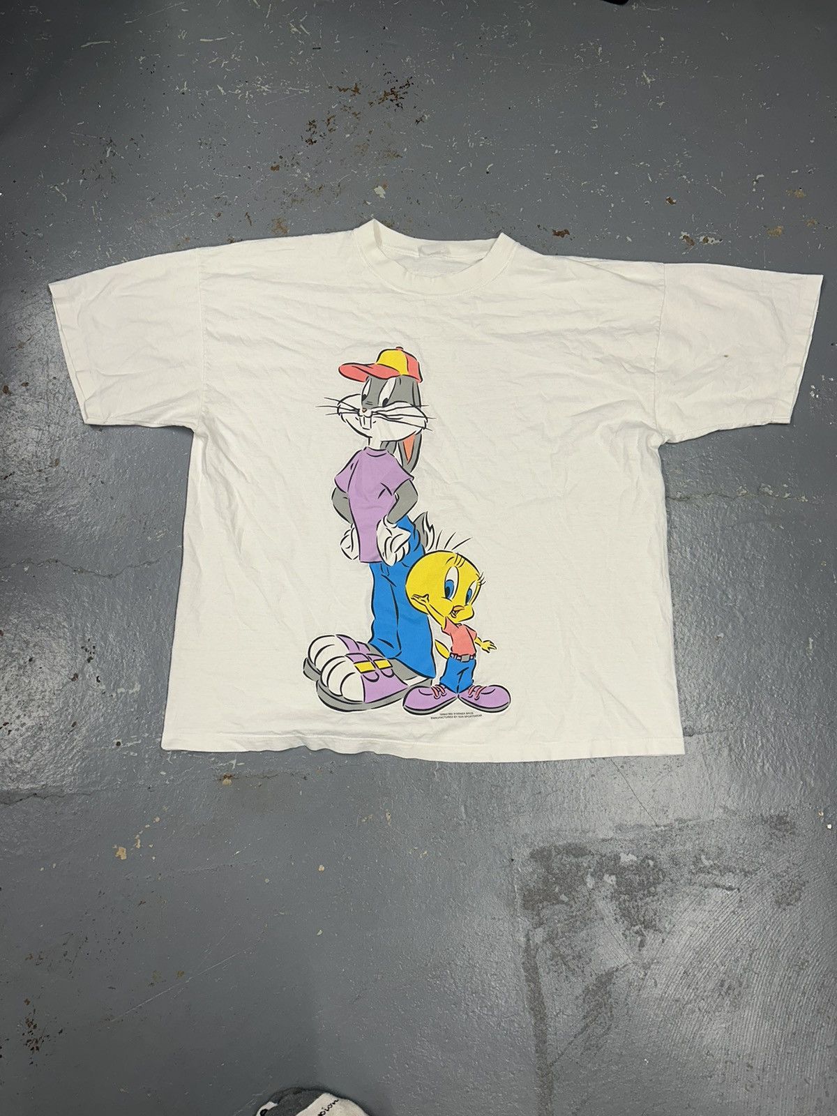 Vintage × Warner Bros Crazy Vintage 90s White Looney Tunes Graphic Tee Shirt Y2K Size US XL / EU 56 / 4 - 1 Thumbnail
