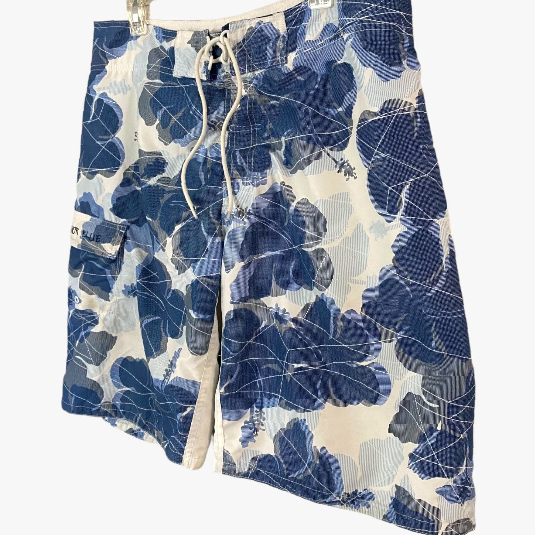 Anchor Blue VINTAGE Anchor Blue Board Shorts Mens 36 White Blue Surf Swim Tropical Print Pockets 100% Polyester Beach Size US 36 / EU 52 - 2 Thumbnail