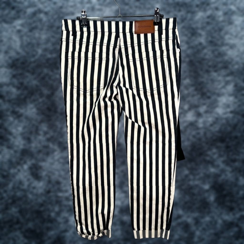 Altuzarra VINTAGE Altuzarra Black & White Striped Crop Pants Womens 38 Slim Fit w/ Waist Tie Size 26" / US 2 / IT 38 - 1 Thumbnail