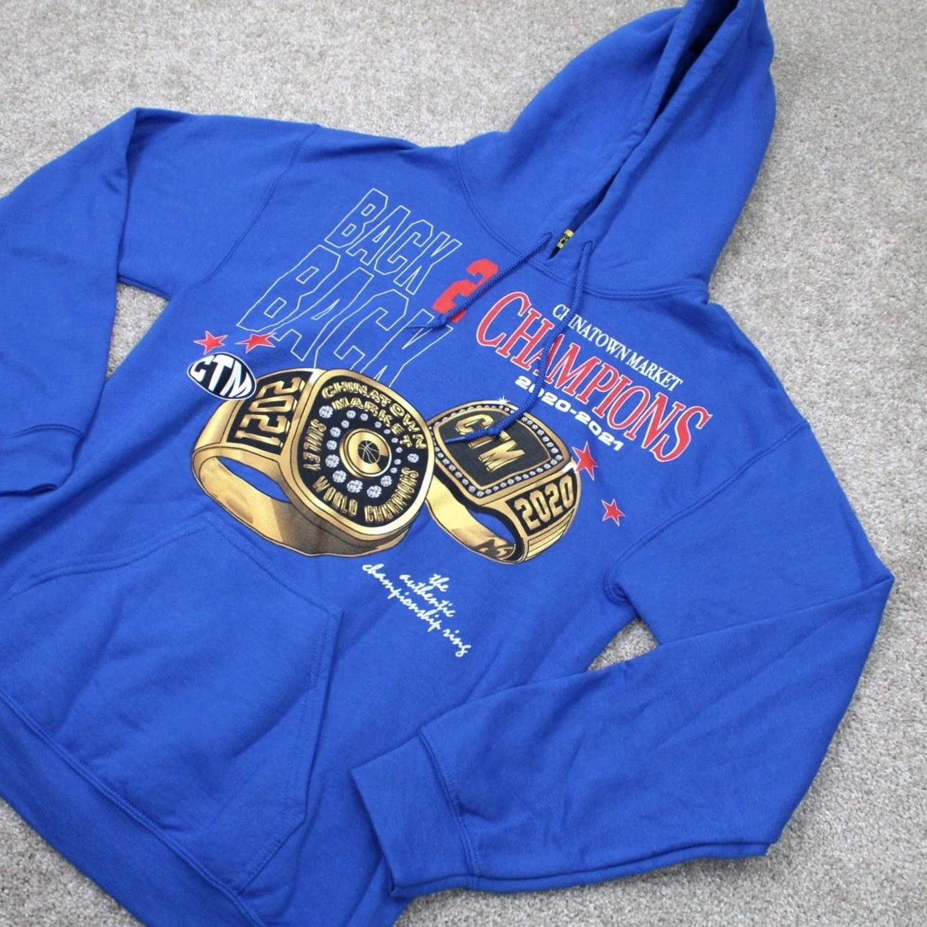 Vintage Chinatown Market Hoodie Men S Blue Back 2 Back Championship Pullover L/S Graphic Print Hooded Logo Sweatshirt Size US S / EU 44-46 / 1 - 3 Thumbnail