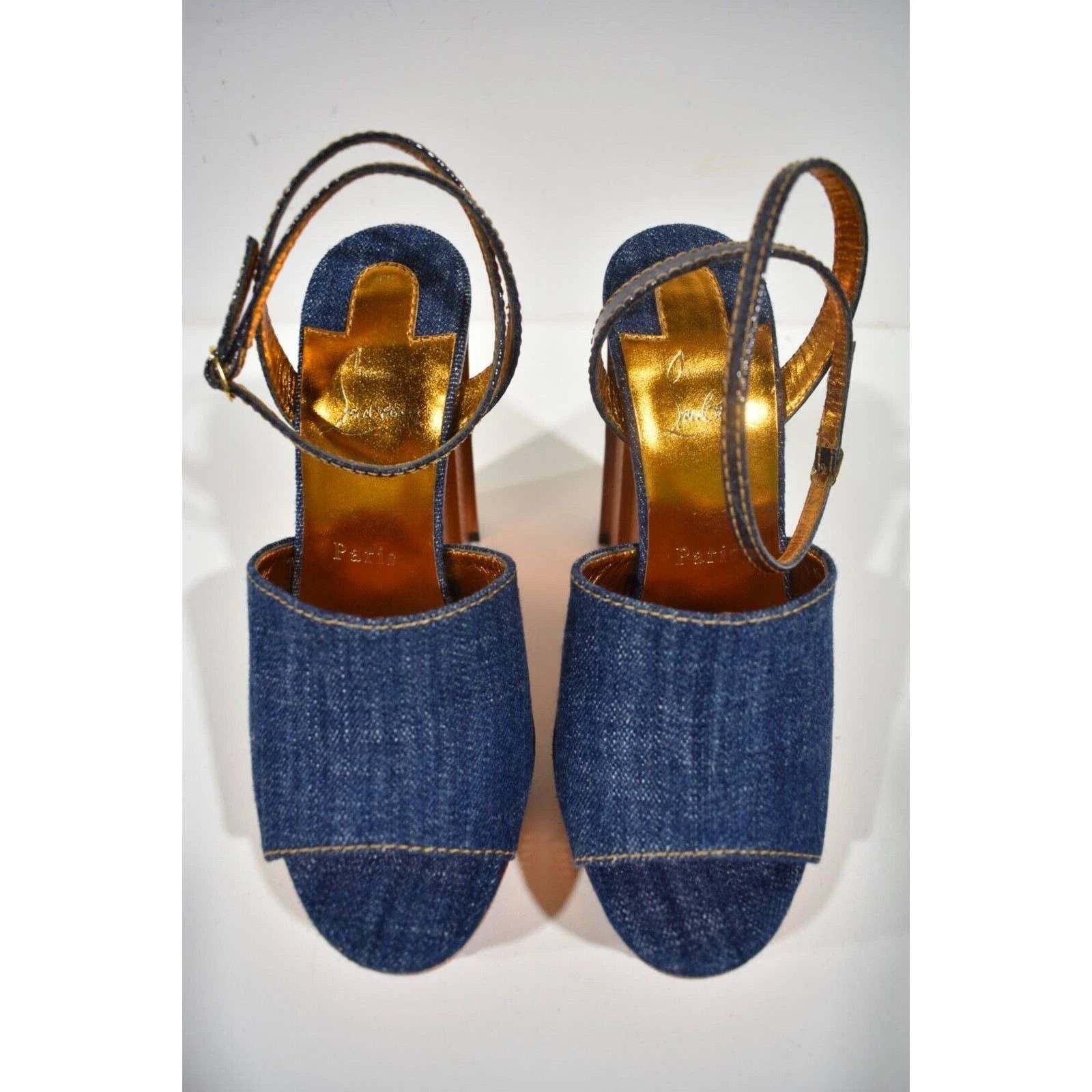 Christian Louboutin Mira Colunata 120 Denim Platform Wedge Sandal Heel Pump 36 Size US 6 / IT 36 - 7 Thumbnail