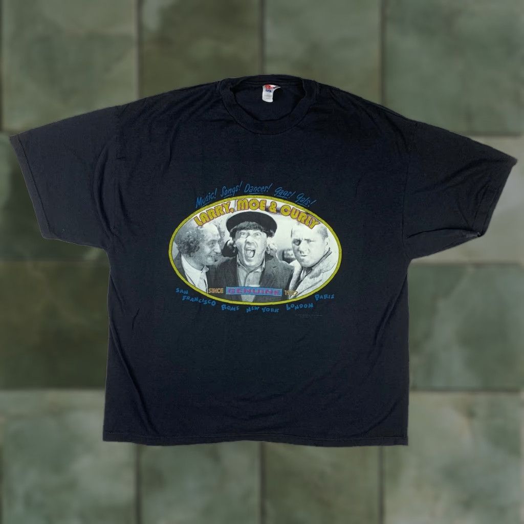 Hanes VINTAGE 3 Stooges Tour Shirt Adult XL Black Short Sleeve T-Shirt 90s Y2K Mens Size US XL / EU 56 / 4 - 1 Thumbnail