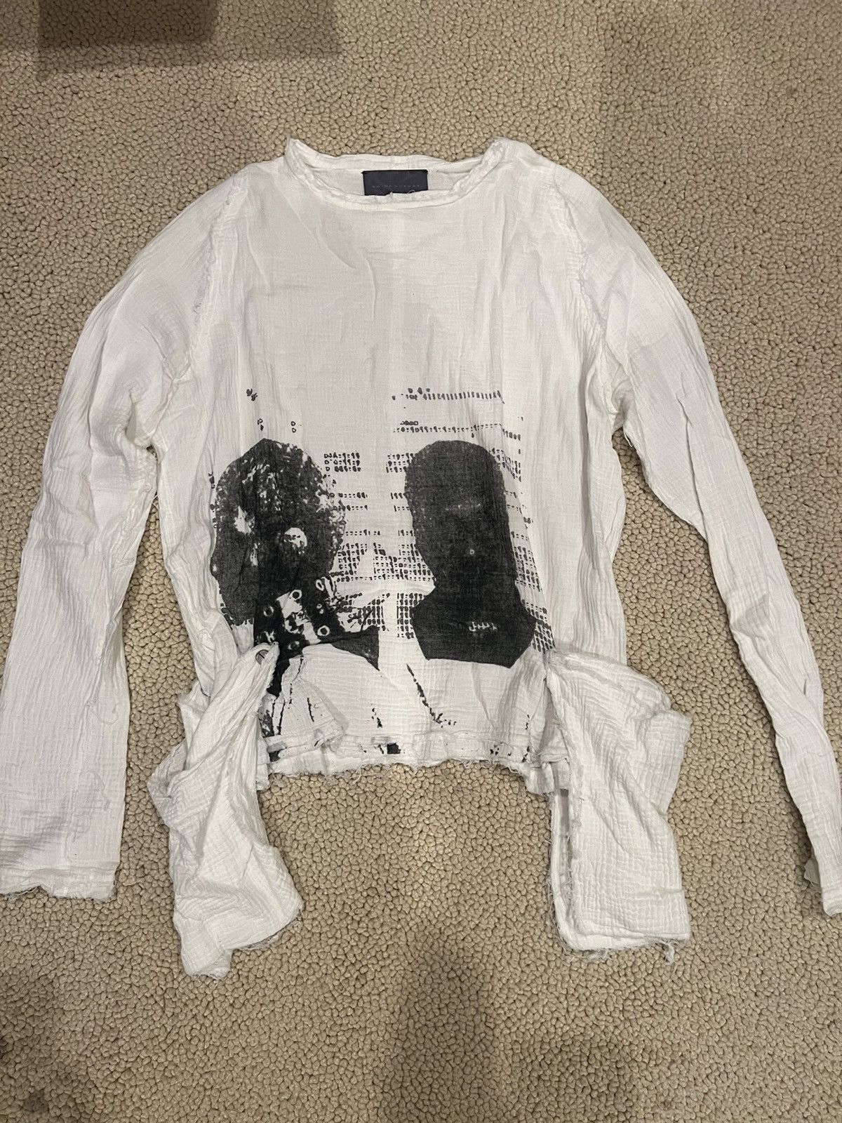 image of Shine Luxury “Examine” Muslin Cargo Distressed Sweater in White, Men's (Size Medium)