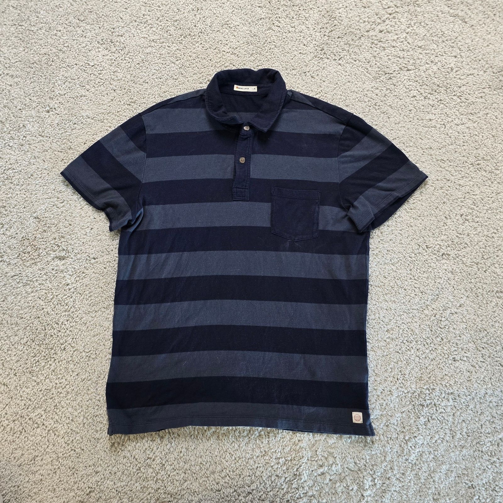 Marine Layer Marine Layer Mens Medium Stripe Blue Polo Shirt Modal Soft Size US M / EU 48-50 / 2 - 1 Thumbnail