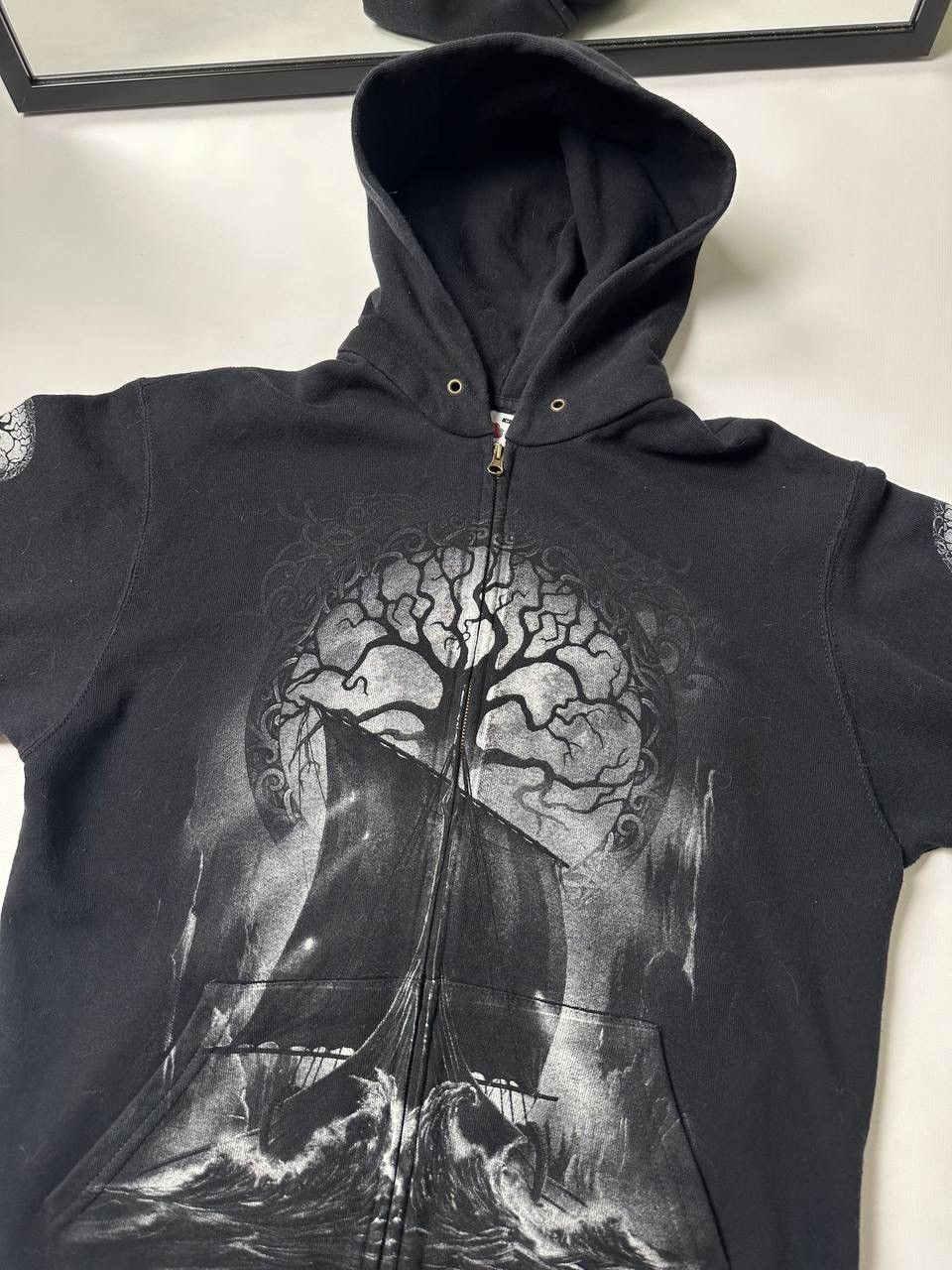 Band Tees × Japanese Brand × Vintage Vintage 90’s Tattoo Vibe Skull Gothic Opium Boxy Hoodie Size US M / EU 48-50 / 2 - 7 Thumbnail