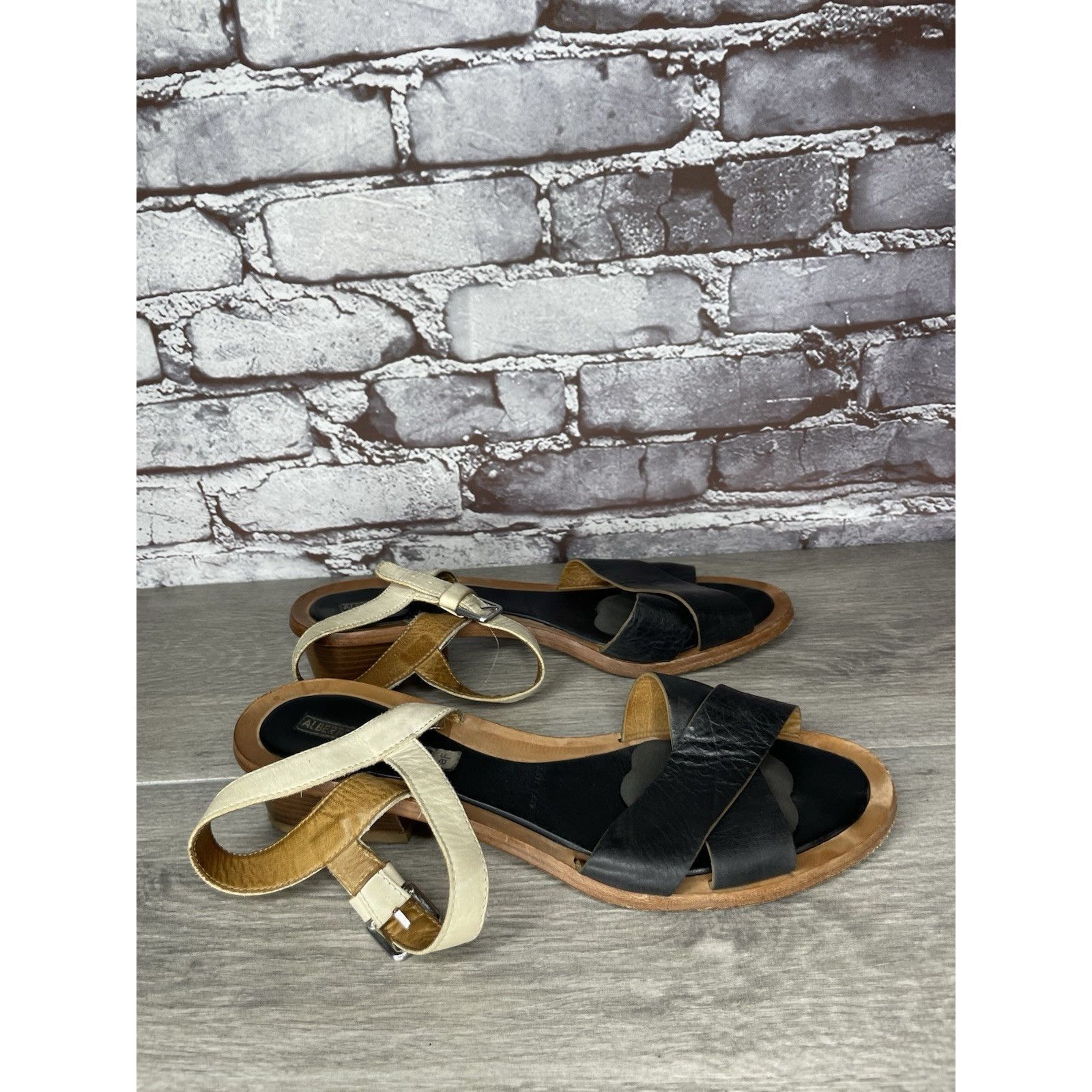Alberto ALBERTO FERMANI Black Ivory Leather Ankle Strap Heel Sandals Size US 10.5 / IT 40.5 - 17 Thumbnail