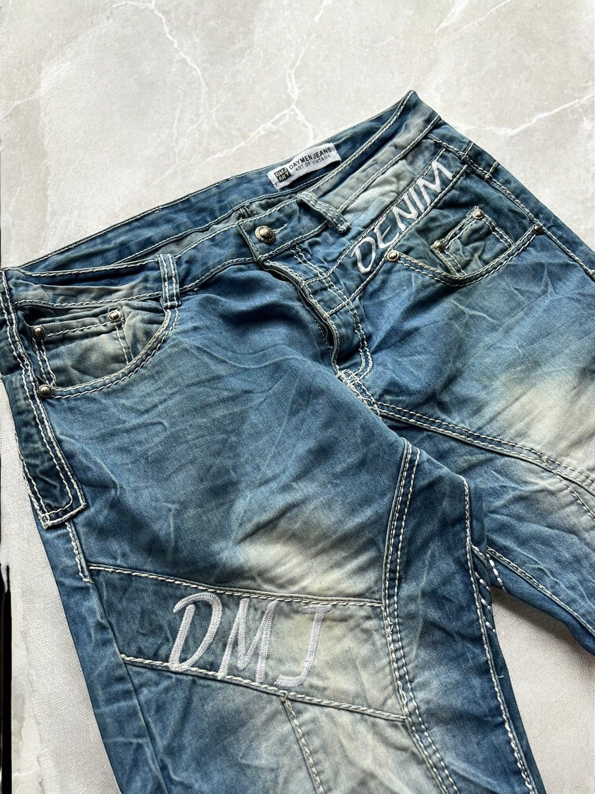 Vintage CRAZY MULTICOLOURED WIDE JEANS VINTAGE WASHED DENIM PANTS Size US 36 / EU 52 - 7 Thumbnail