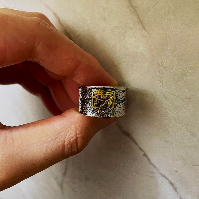 Vintage Resizable Cracking Golden Horus Eye Wide Punk Gothic Ring Size ONE SIZE - 3 Thumbnail