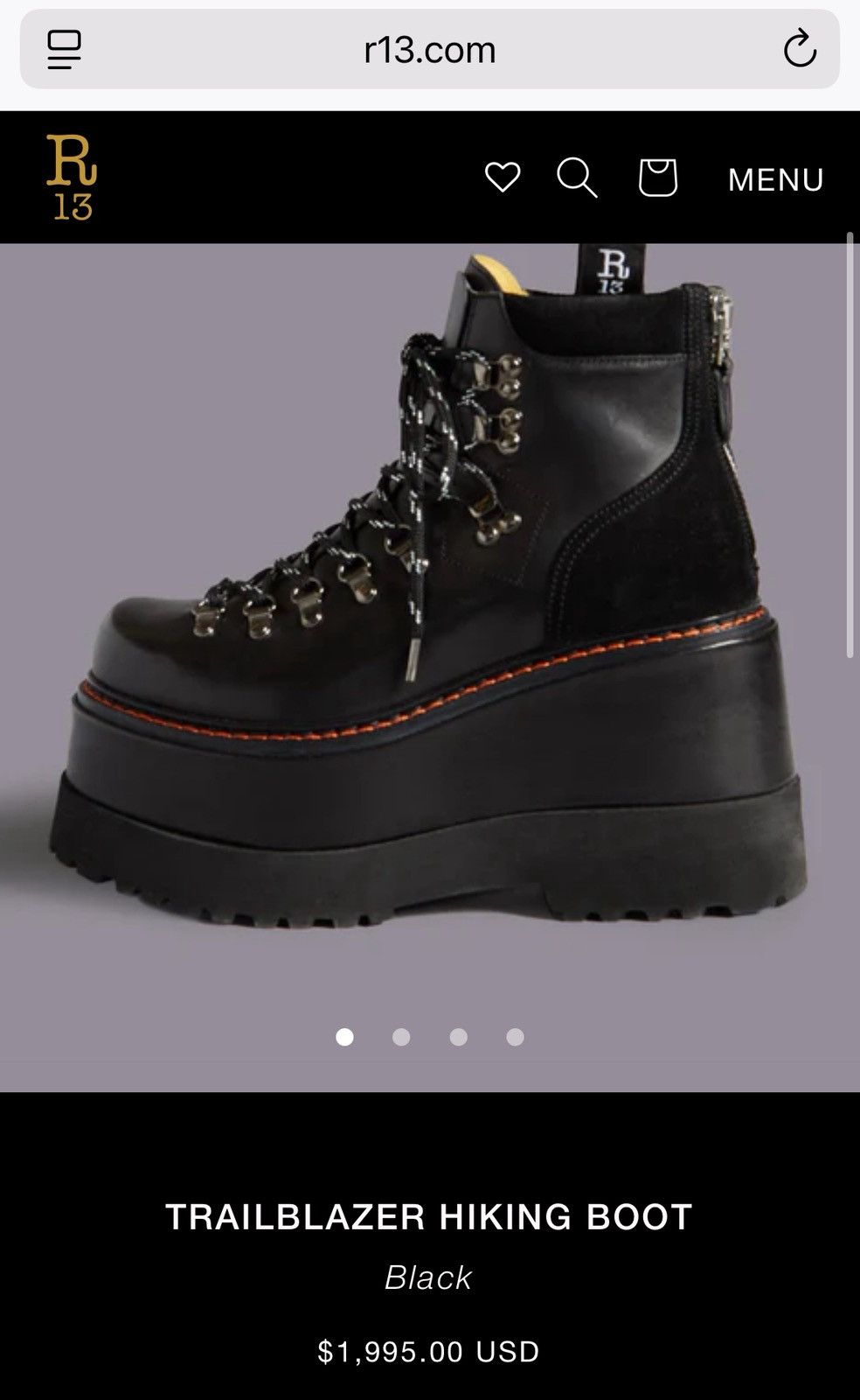 R13 R13 Trailblazer Hiking Boot Size 6 IT 36 Size US 6 / IT 36 - 2 Thumbnail