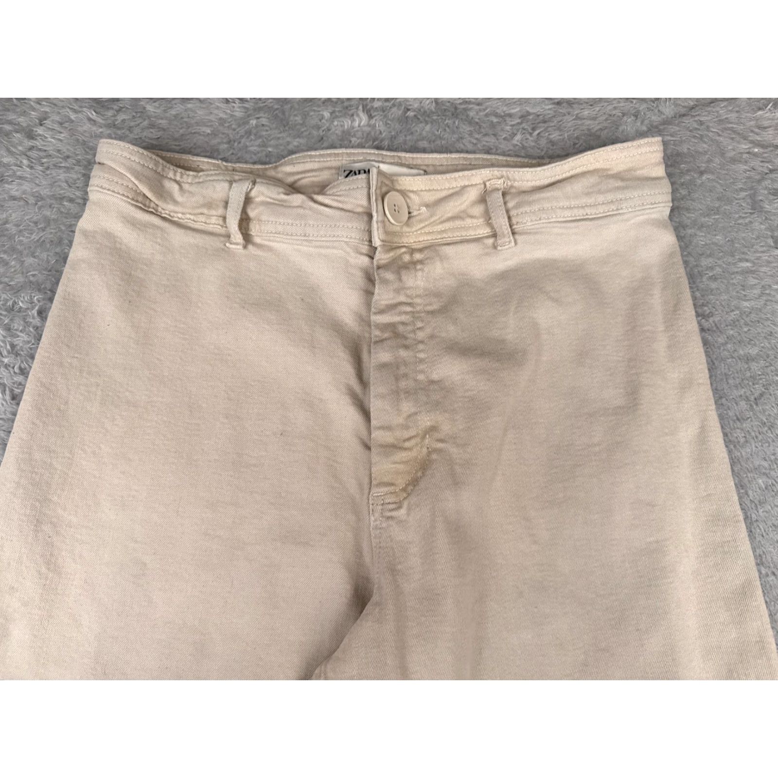 Zara Zara Jeans Womens Jeans Beige Denim Wide-Leg High Rise 32x28 Regular 5-Pocket Design Distressed Comfort Stretch Size 34" / US 12 / IT 48 - 4 Thumbnail