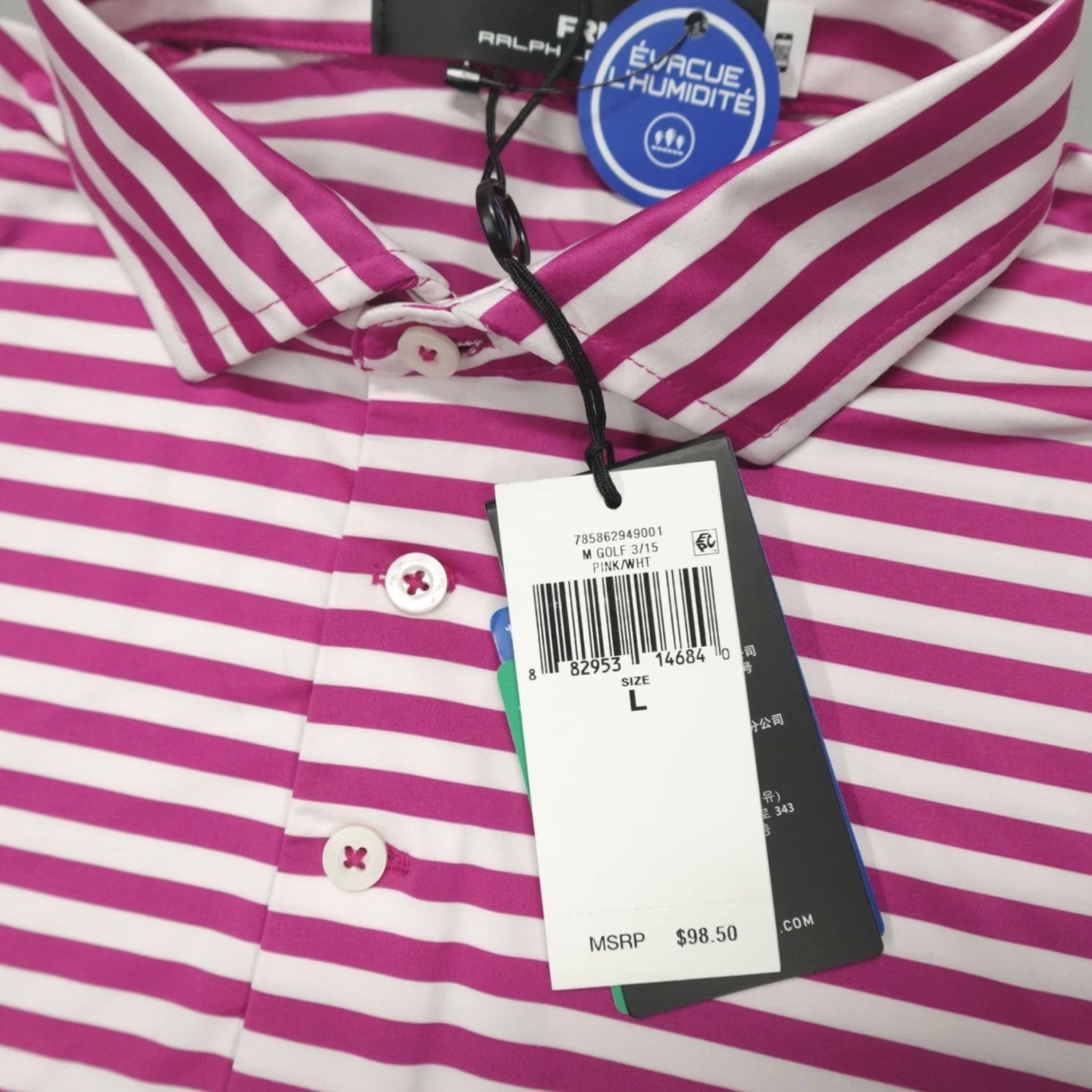 Ralph Lauren Ralph Lauren RLX Performance Golf Striped Polo Shirt Men's L Pink/White Polo Shirt Size US L / EU 52-54 / 3 - 3 Thumbnail
