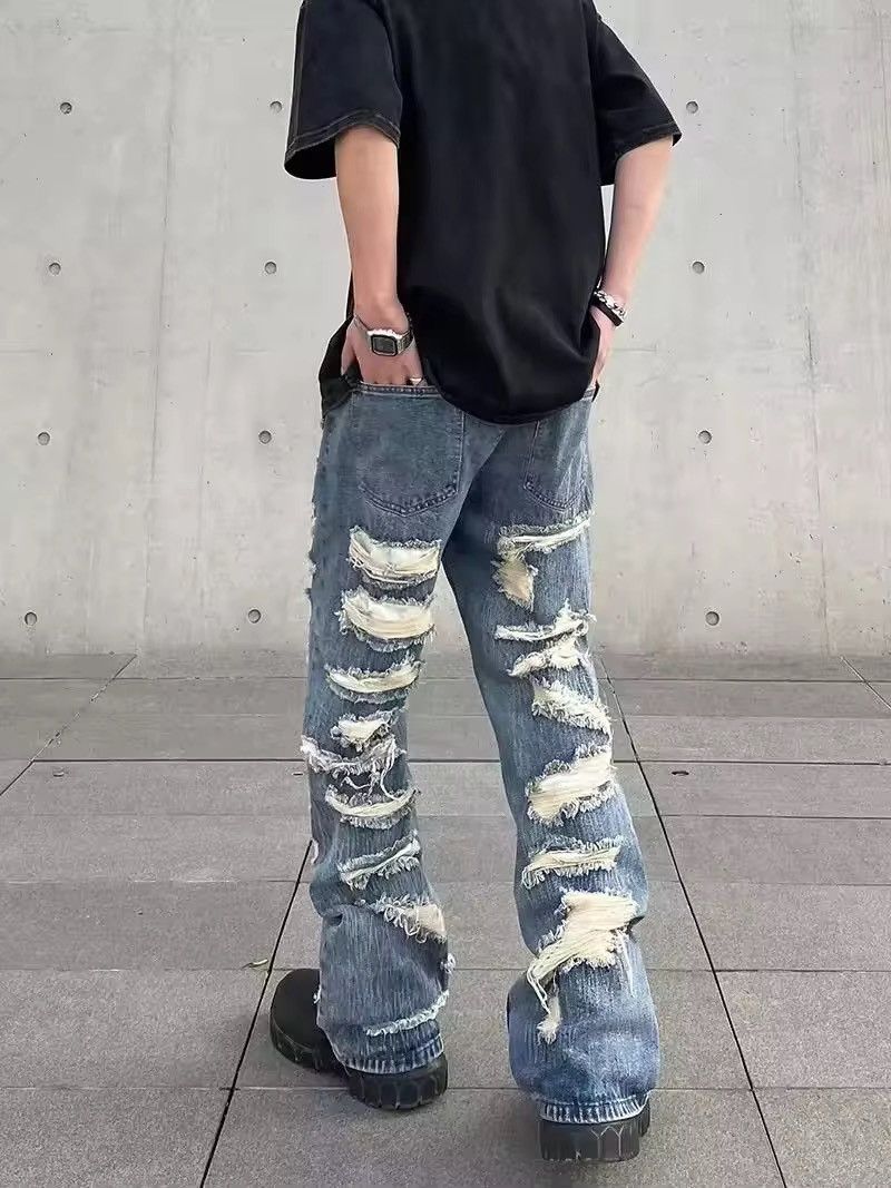 Japanese Brand × Jean Retro washed street ripped straight hole jeans y2k Size US 32 / EU 48 - 4 Thumbnail