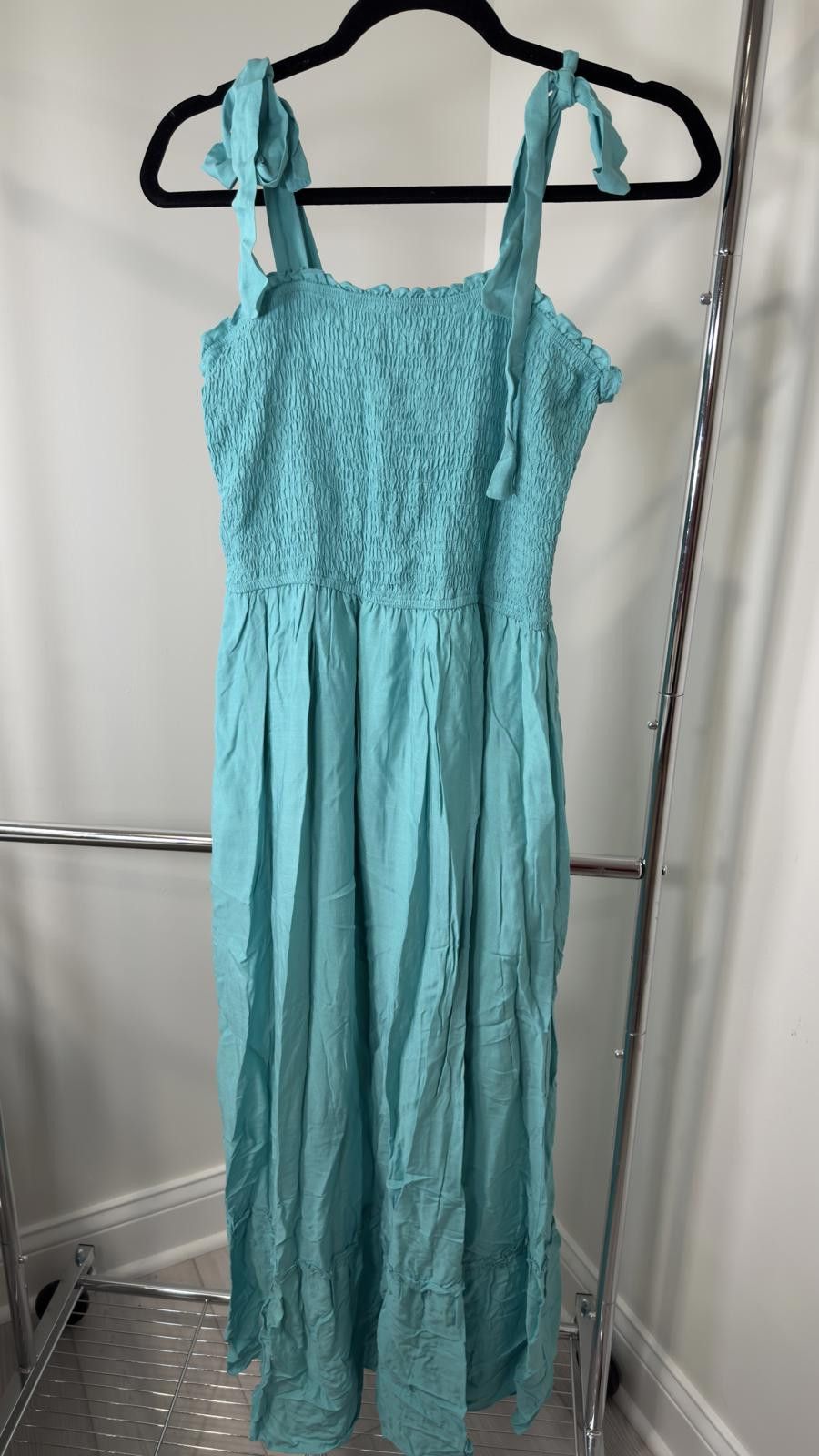 Designer ZESICA Smocked Maxi Dress - Aqua Blue, Size L Size L / US 10 / IT 46 - 1 Thumbnail