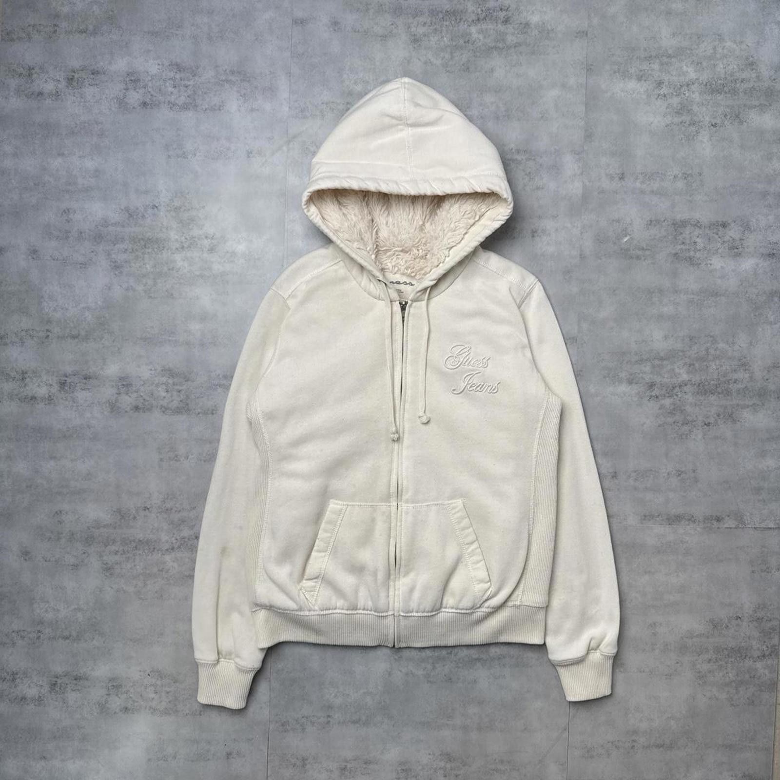 Guess Y2K Guess Cream Sherpa lined zip up hoodie Size US XL / EU 56 / 4 - 1 Thumbnail