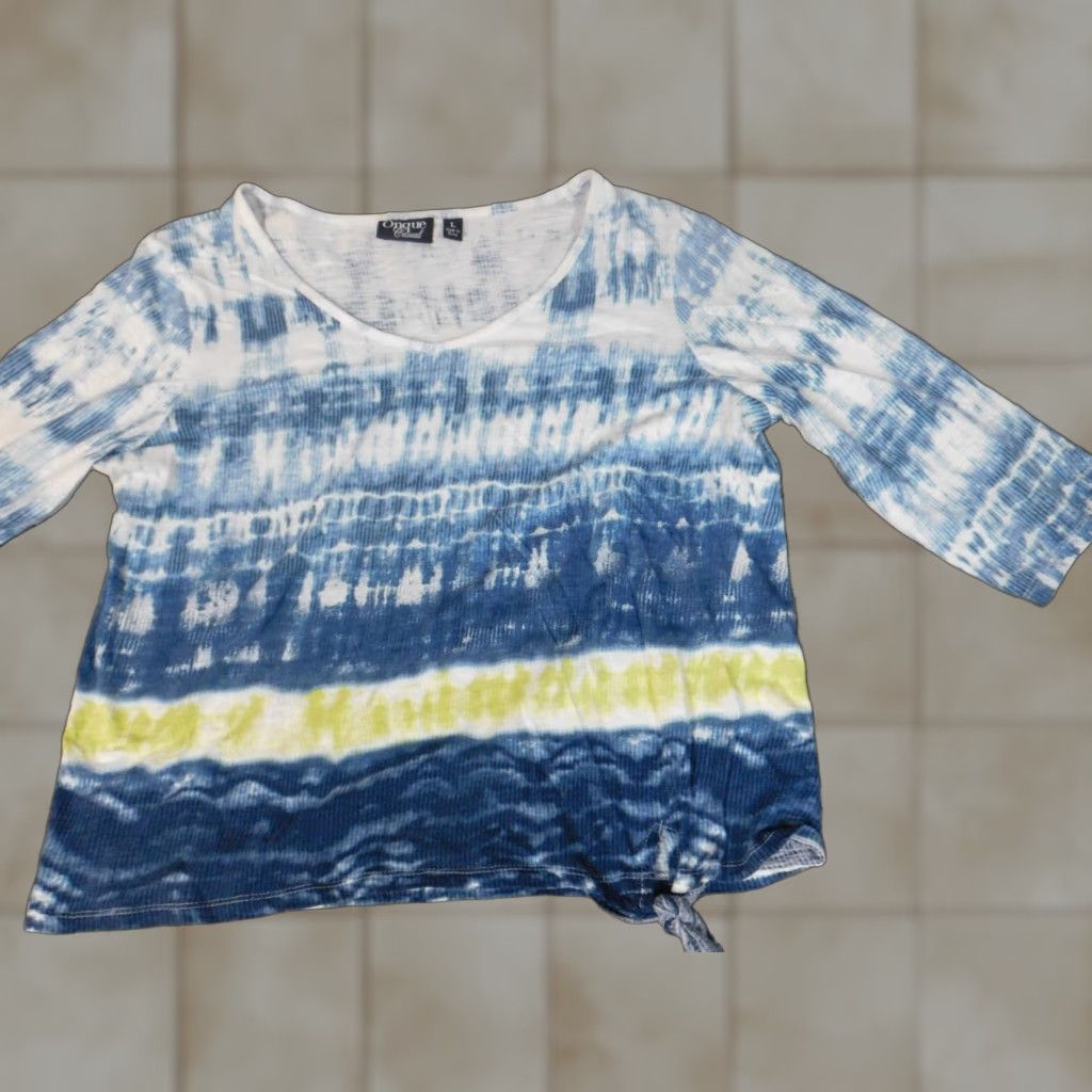 Vintage Onque Casuals Womens Blouse L Blue Striped Stretch Crew Neck Long Sleeve Dolman Sleeve Casual Shirt Women Regular Size L Flat Size L / US 10 / IT 46 - 1 Thumbnail