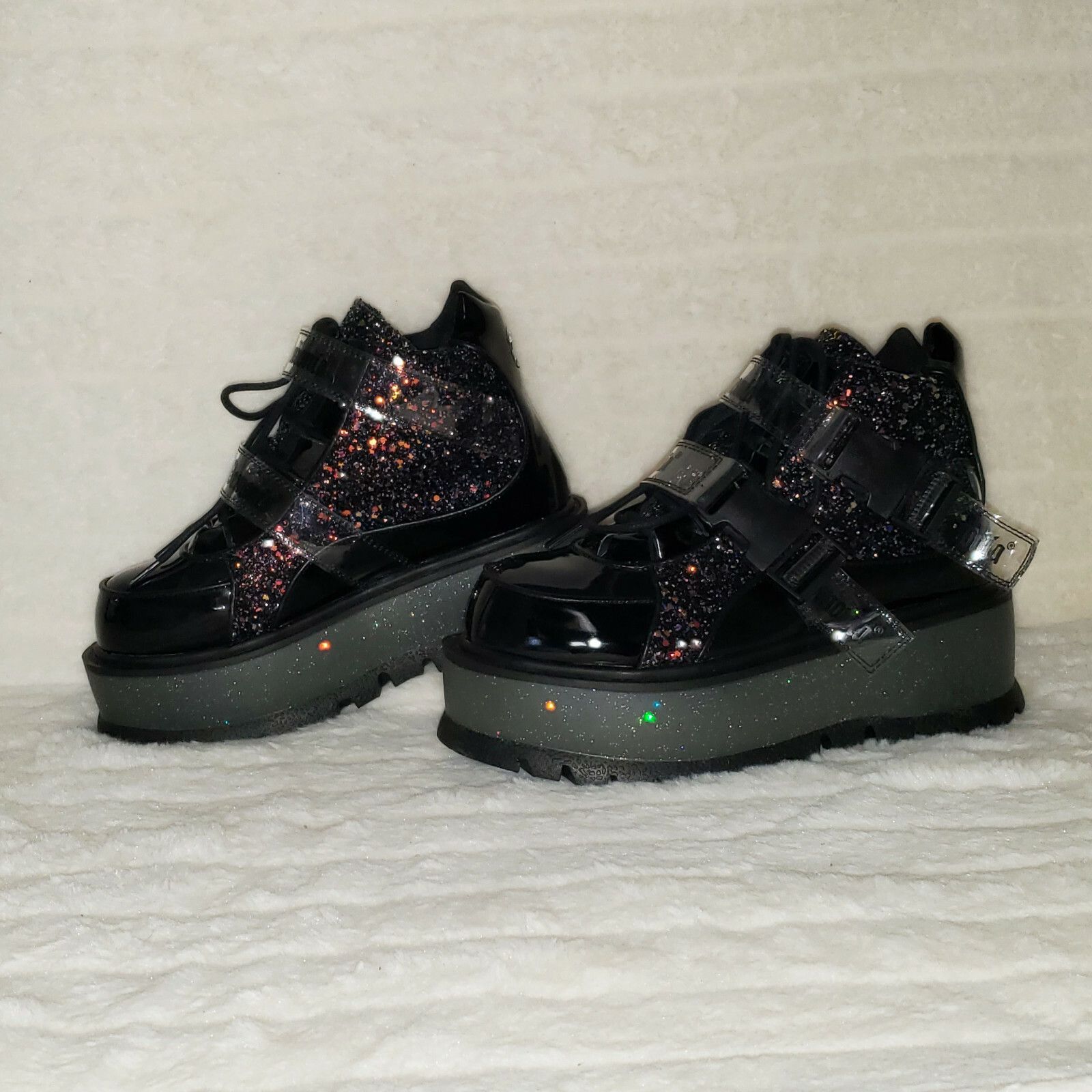 Demonia Cult DEMONIA Slacker 50 Black Multi Glitter Platform Sneaker Ankl Size US 6 / IT 36 - 7 Thumbnail