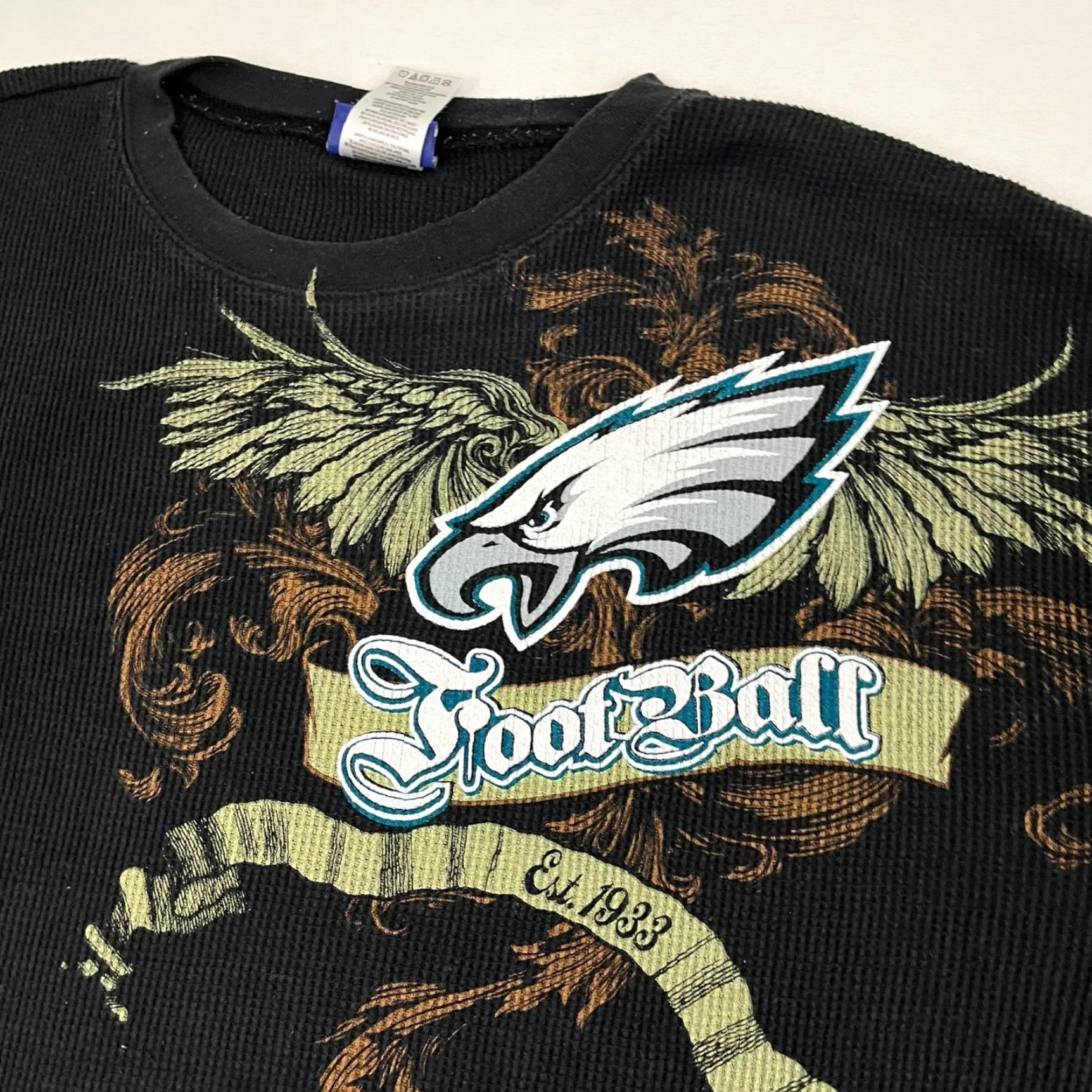 Reebok VINTAGE Philadelphia Eagles Shirt Mens XL Black Thermal Waffle Knit Graphic Reebok Size US XL / EU 56 / 4 - 2 Thumbnail