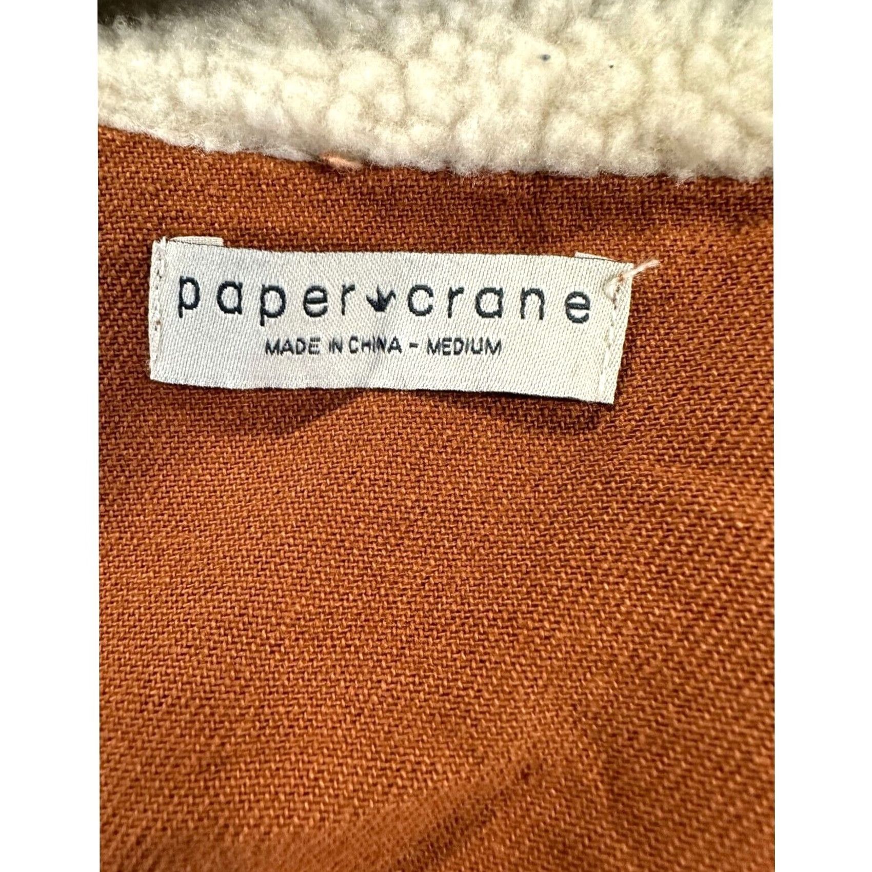 Denime Paper Crane Jacket Womens Medium Brown Sherpa Collared Hooded Denim Short Coat Casual Mens? Womens Size M / US 6-8 / IT 42-44 - 4 Thumbnail