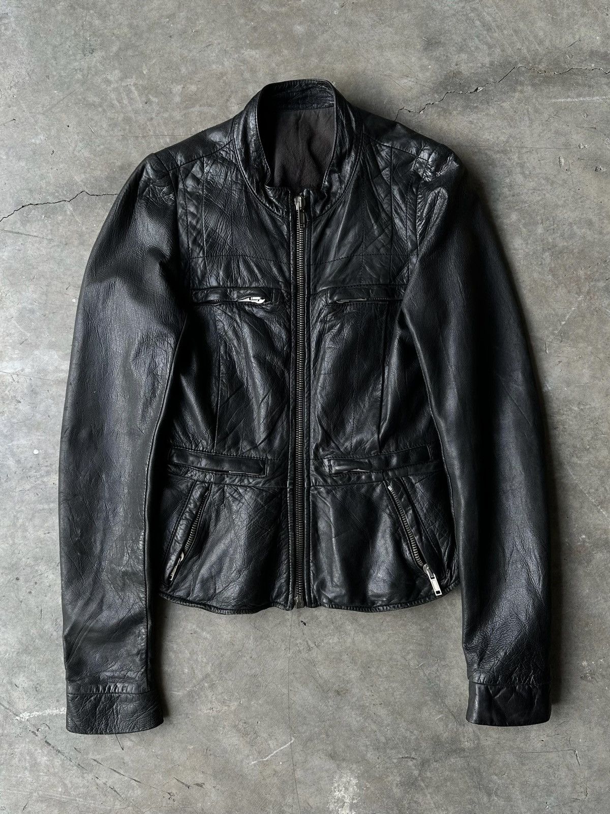 image of Rick Owens Leather Rider Jacket in Black, Women's (Size Small)